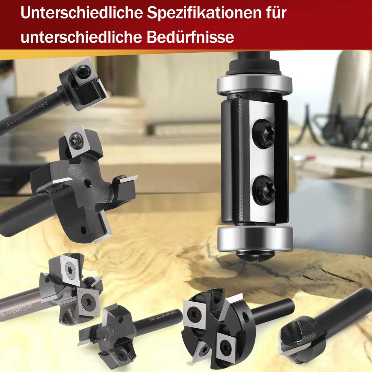 Fraise à affleurer à plaques réversibles avec tige de 8 mm, fraise à affleurer avec 2 surfaces de coupe en carbure interchangeable, diamètre = 19 mm, longueur totale = 30 mm en haut et en bas