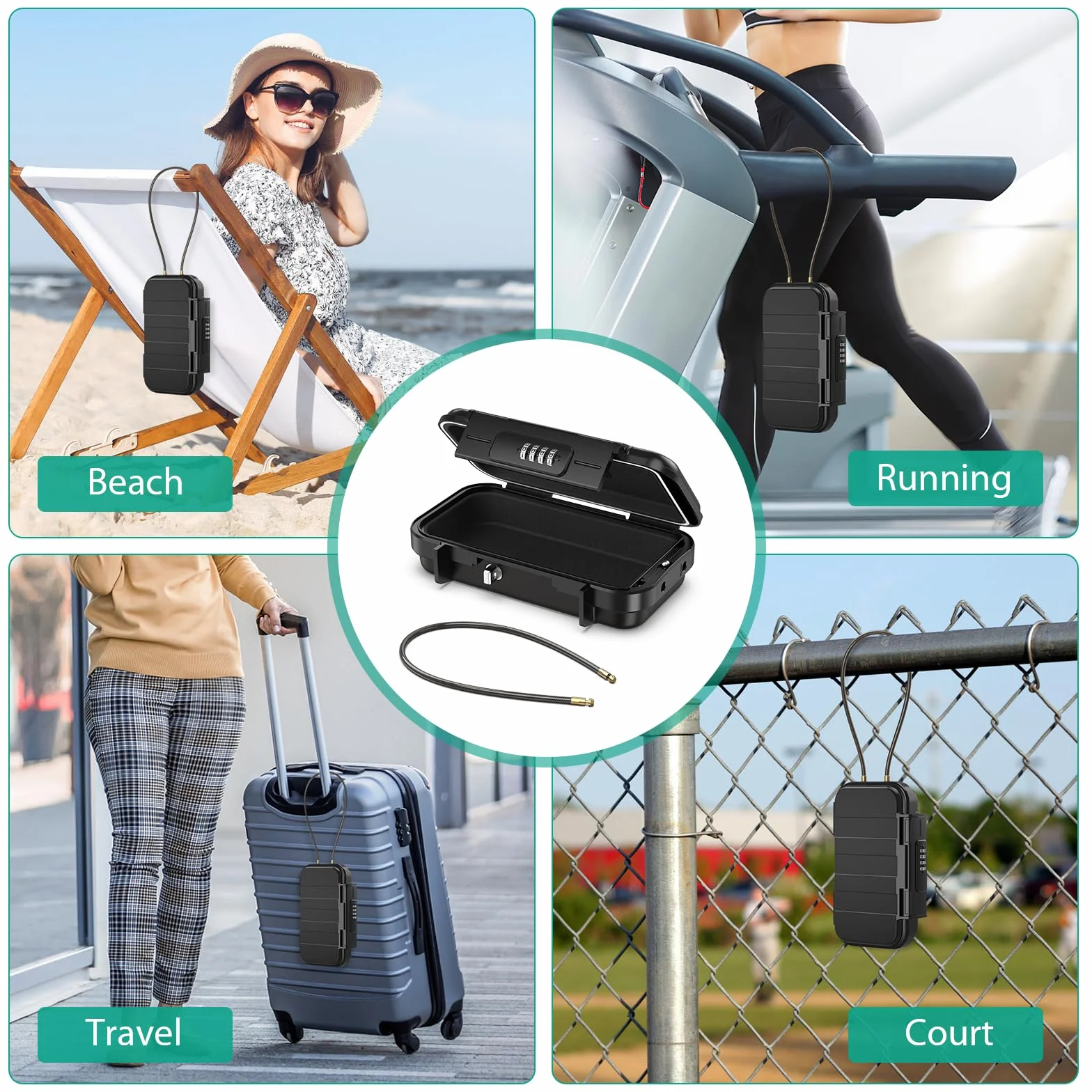 ORIA Coffre-fort Portable à Code, Coffre-fort de Sécurité Étanche avec Câble Métallique Amovible, Coffre-Fort à Clés avec Combinaison, Boîte à Cadenas de Stockage de Clés pour Voyage, Bureau - Noir