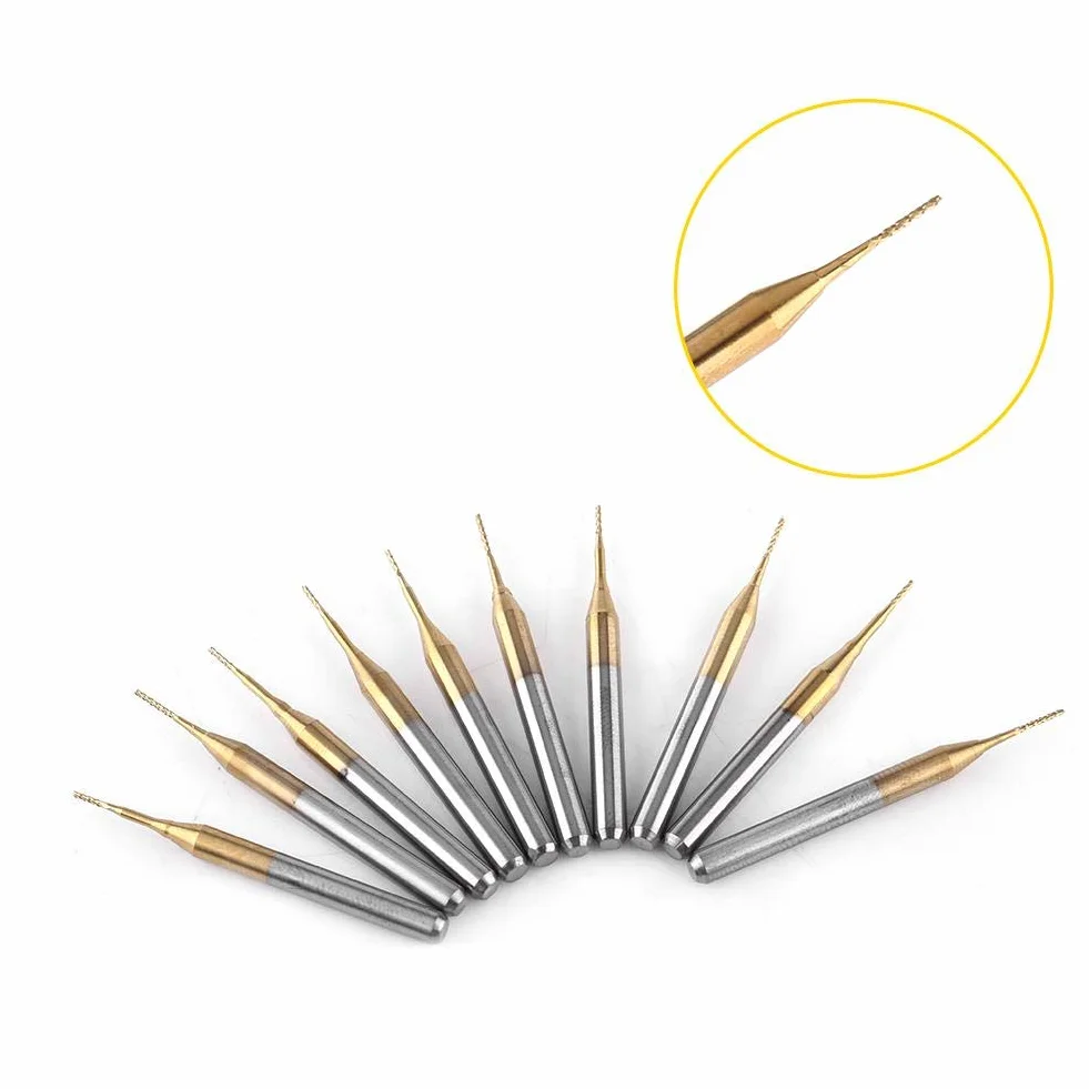 10pcs Fraise En Carbure De Tungstène Fine Titane Revêtement Gravure Bavures Rotatives Pour Machines De Sculpture Et Déburrage 3.175mmx0.6mm