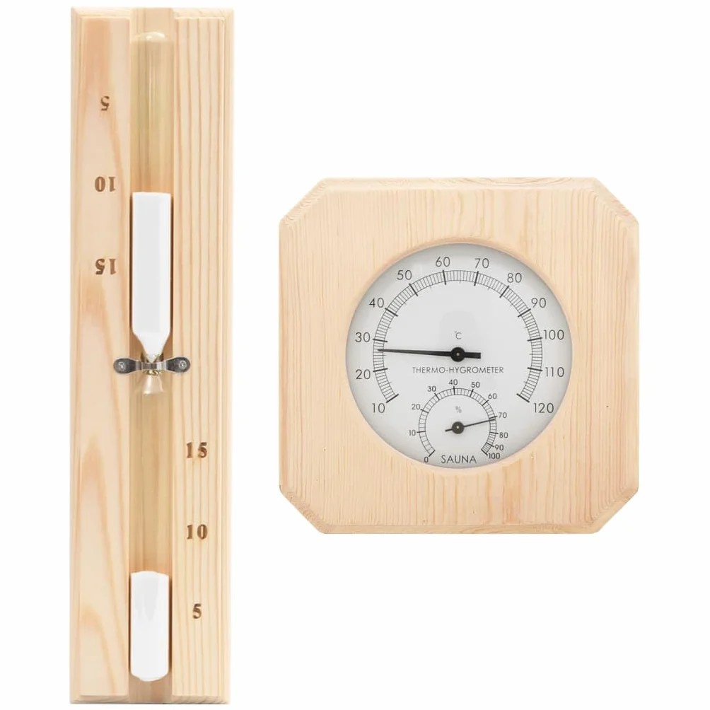 vidaXL Ensemble 2 en 1 Hydrothermographe et Minuterie à Sable de Sauna Montre à Sable Rotative Thermomètre Hygromètre Accessoire de Sauna