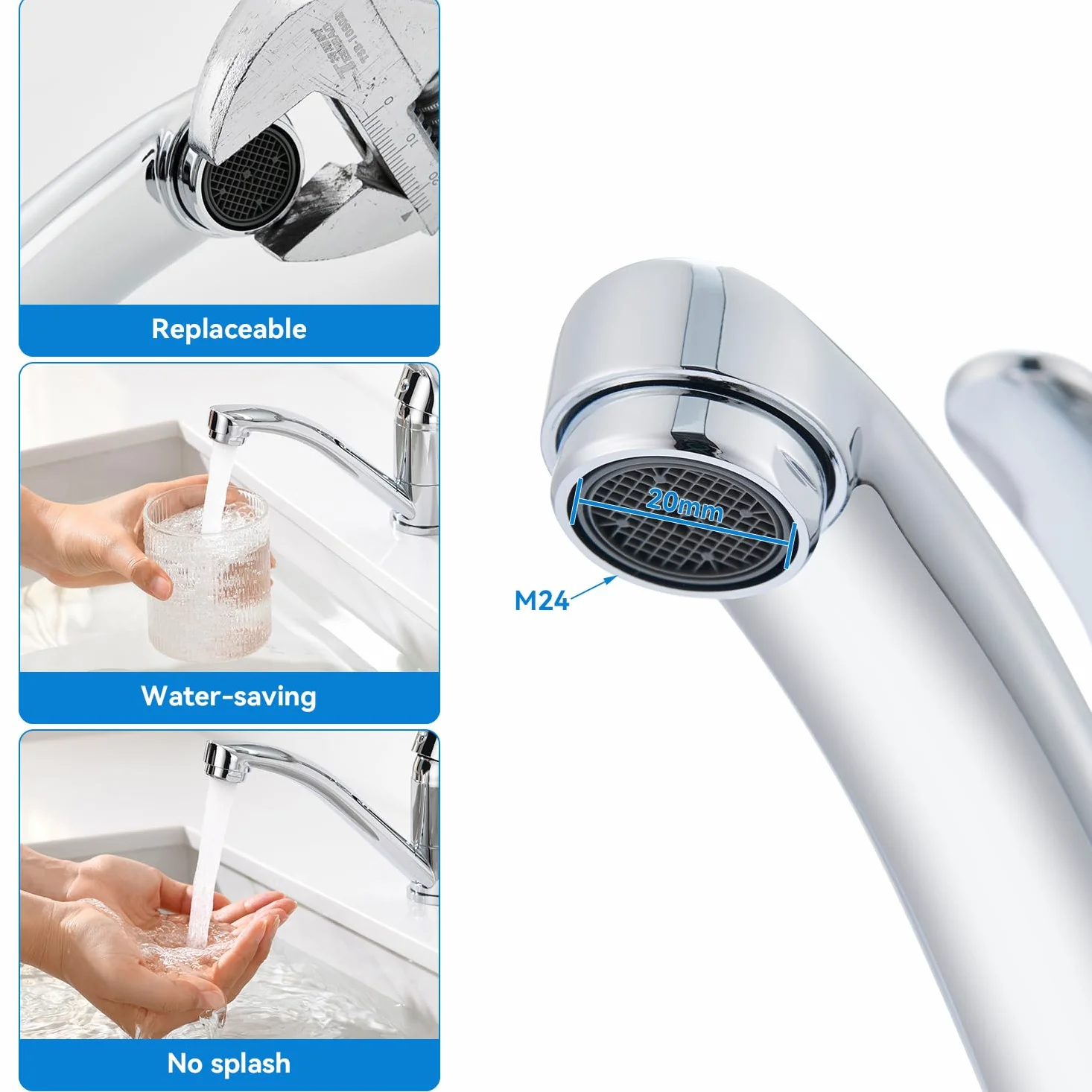 Robinet Salle de Bain Mitigeur Lavabo Chromé, Petit Robinet Lave Main Acier Inox, Aérateur Amovible, Chaud et Froid Réglable, Hauteur de Bec de 87 mm