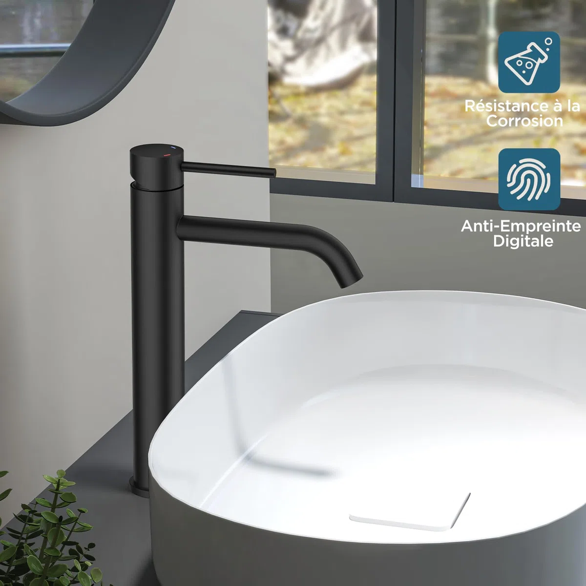 FORIOUS Robinet de Lavabo pour Salle de Bain, Mitigeur Haut en Noir avec Hauteur de Bec de 190 MM, Mitigeur à Levier Unique pour Lavabo dans la Salle de Bain, les Toilettes des Invités