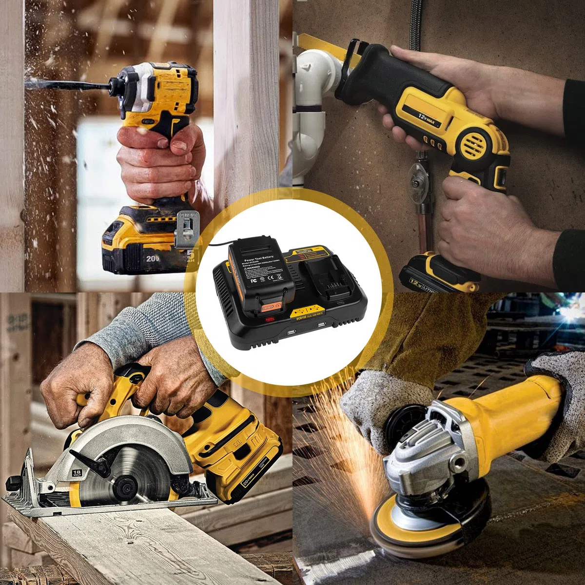 ASUNCELL Chargeur de Batterie 2 Ports Compatible avec Dewalt DCB115 - 18V Dual 3,0 A 12V-20V Max Li-ION Rapide - Pour DCB avec 2 Ports USB 2,1A