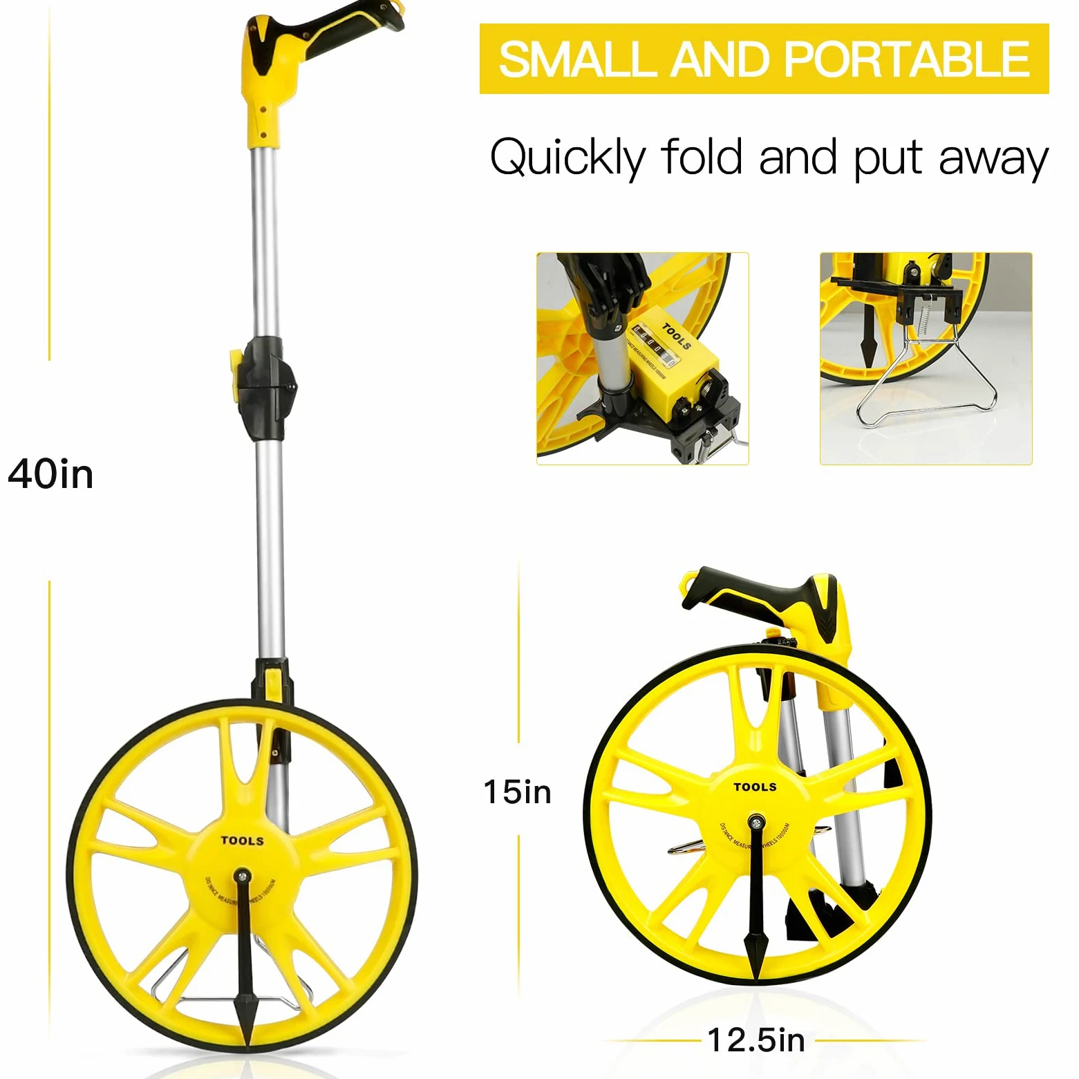 AIRAJ Roue de Mesure pour Distance de 0 à 99999.9 m, Roue de Mesure Télescopique, Outil de Mesure de Route avec Ruban à Mesurer et Sac de Transport (10-3)
