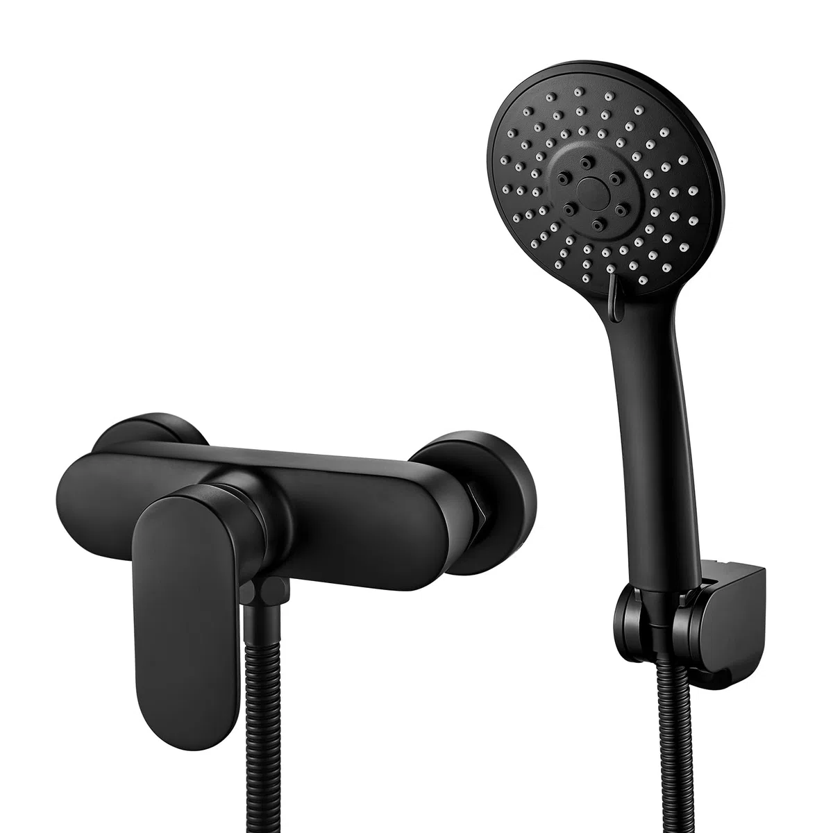 Mitigeur Monocommande Douche Noir avec Douchette, Robinet Douche Mural avec Douchette 3 Jets et Flexible 1.5m