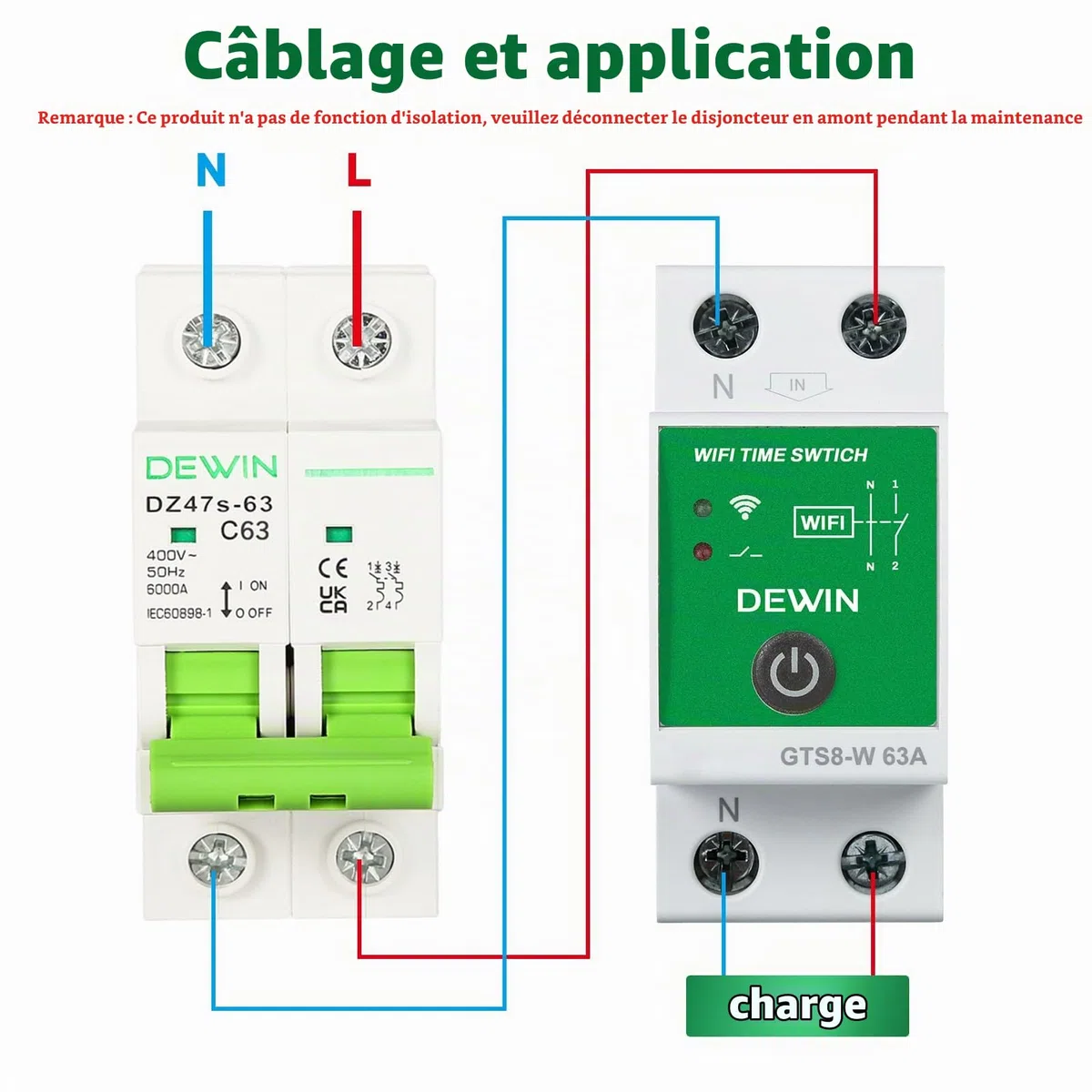 DEWIN Minuterie WiFi, minuterie Intelligente DIN Rail WiFi Interrupteur de Commande Tuya Interrupteur de Commande à Distance avec APP 2P 63A AC 230V
