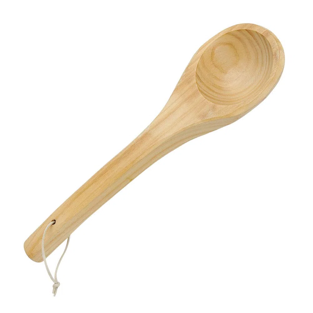 Cuillère de sauna, en bois avec poignée confortable et surface lisse, portable pour servir le thé et créer de la vapeur dans les saunas familiaux.