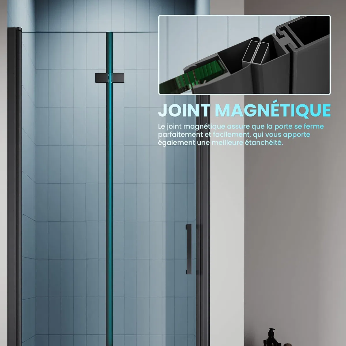 SIRHONA Porte de douche Noir Coulissante 80x195cm Porte de douche Pivotante en Verre Transparent 6mm Securit