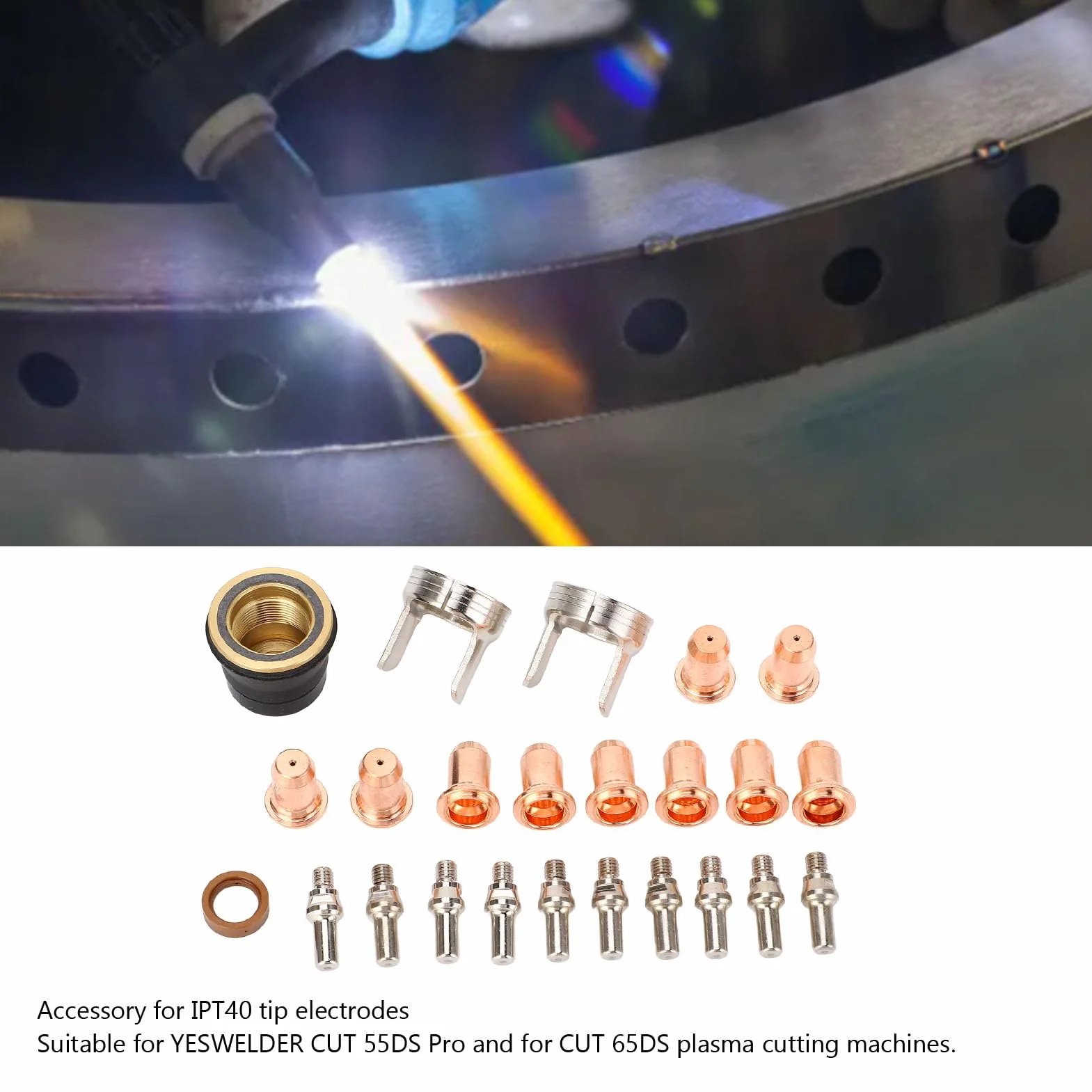 Kit D'électrodes de Pointe IPT40 24 Pièces, Pointe de Torche de Découpe Plasma, Consommables D'électrode en Laiton, Buse de Découpe Plasma, pour CUT 55DS Pro, CUT 65DS, Facile à