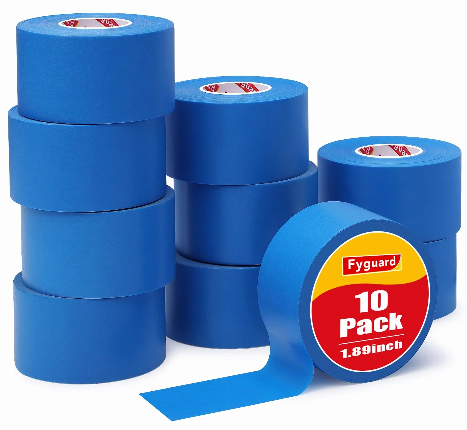 Lot de 10 rouleaux de ruban de masquage - 48 mm x 50 m - Bleu - Pour travaux de peinture, ruban de masquage, peintre, peinture - Résistant à la chaleur - Pour peindre, vernir, rénover