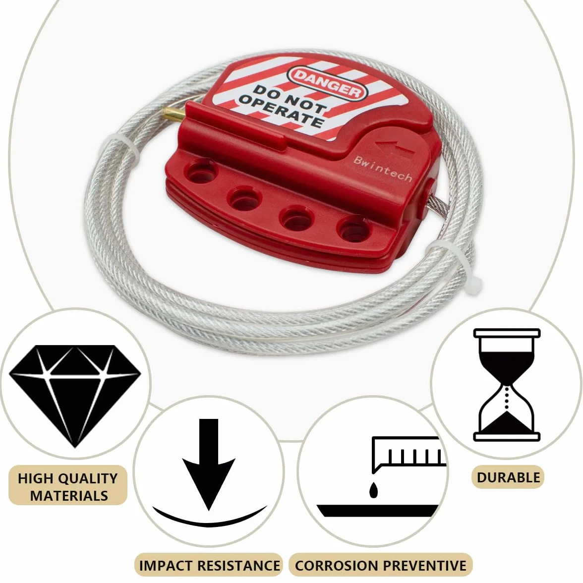Bwintech 2 Pcs Câble d'acier de consignation ajustable rouge pour les applications de consignation, fonctionne avec des cadenas de sécurité