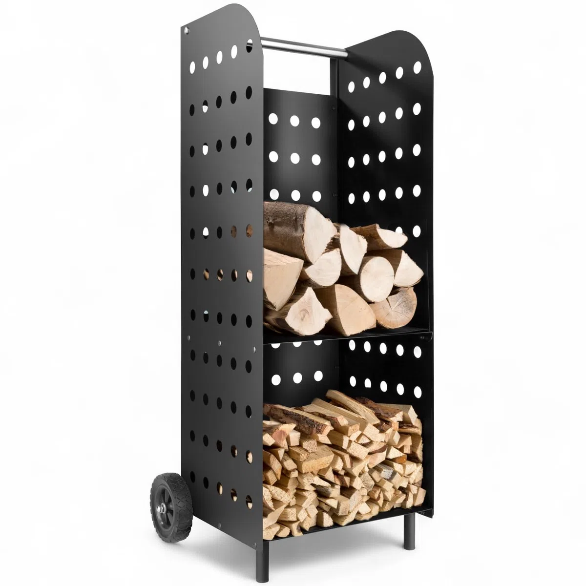 TecTake® Chariot à Bois à Roulettes - Range-Bûches Intérieur - Étagère pour Bois de Chauffage 53,5x41x112 cm - Accessoires pour Cheminée