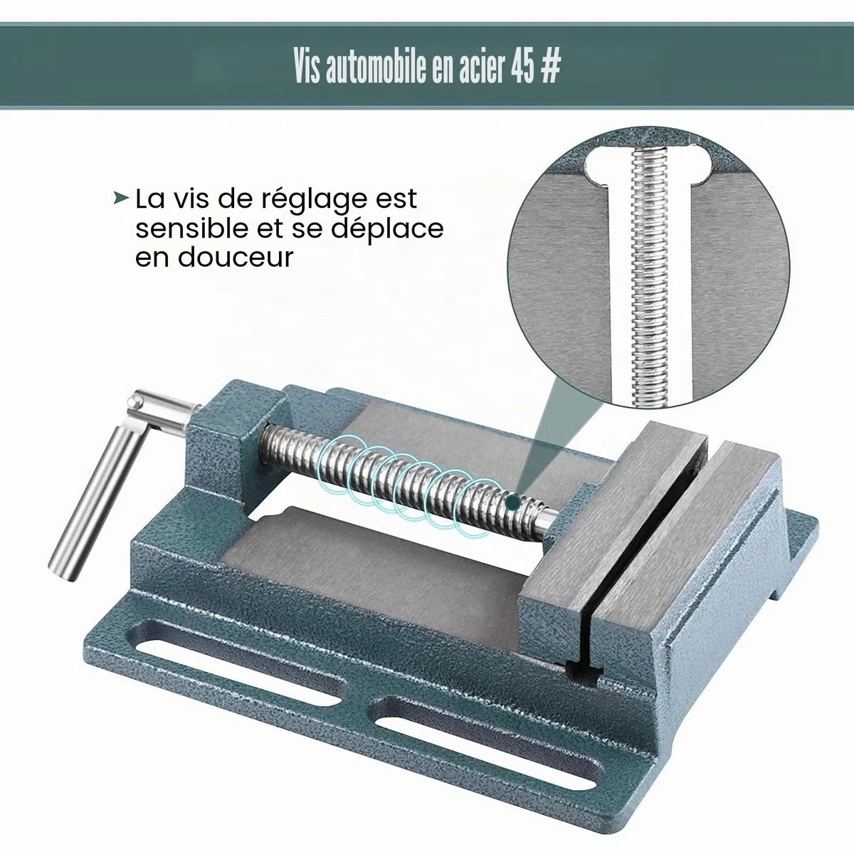 Étau de perceuse à colonne 4 pouces Étau de banc de mécanicien Pince de dessus de table Presse à serrure de verrouillage Base pivotante Étau de serrage de pince de banc de machine, 7,28 x 6,53 x