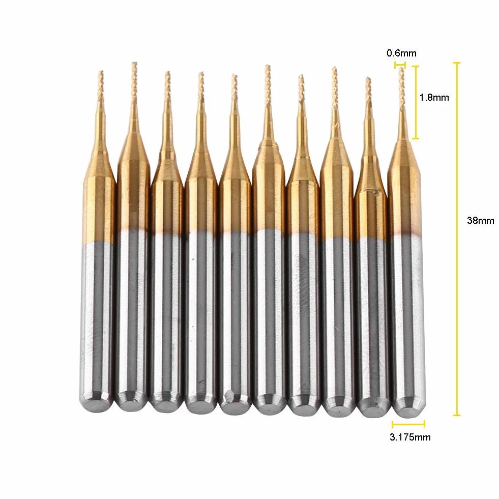 10pcs Fraise En Carbure De Tungstène Fine Titane Revêtement Gravure Bavures Rotatives Pour Machines De Sculpture Et Déburrage 3.175mmx0.6mm