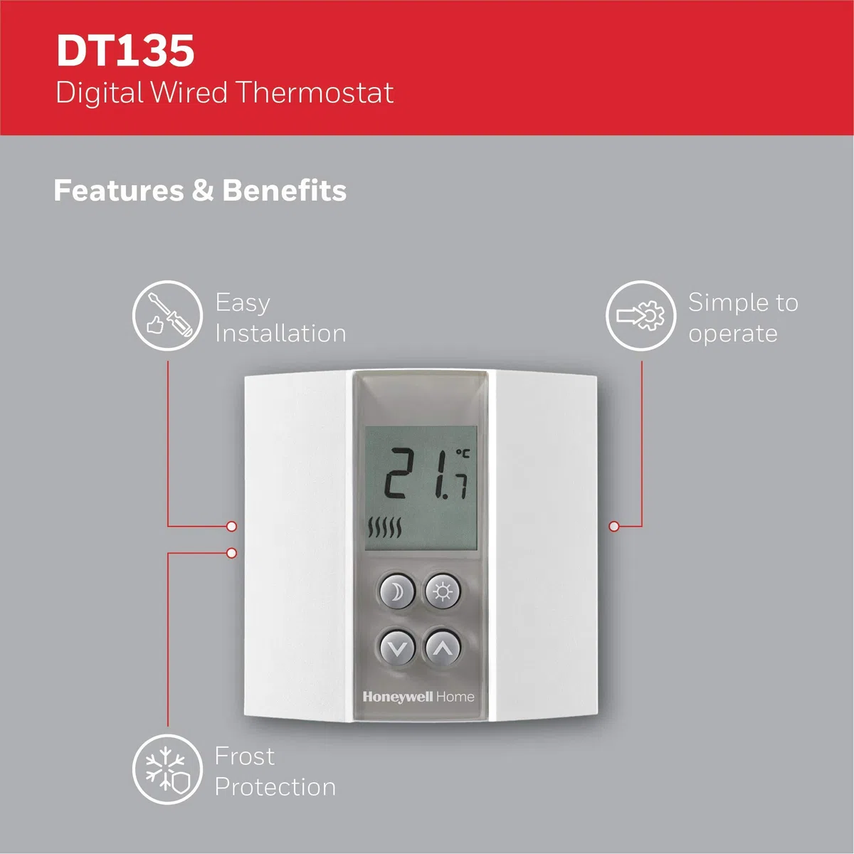 Honeywell Home T135C110AEU DT135 Digital Non-Programmable Thermostat, White