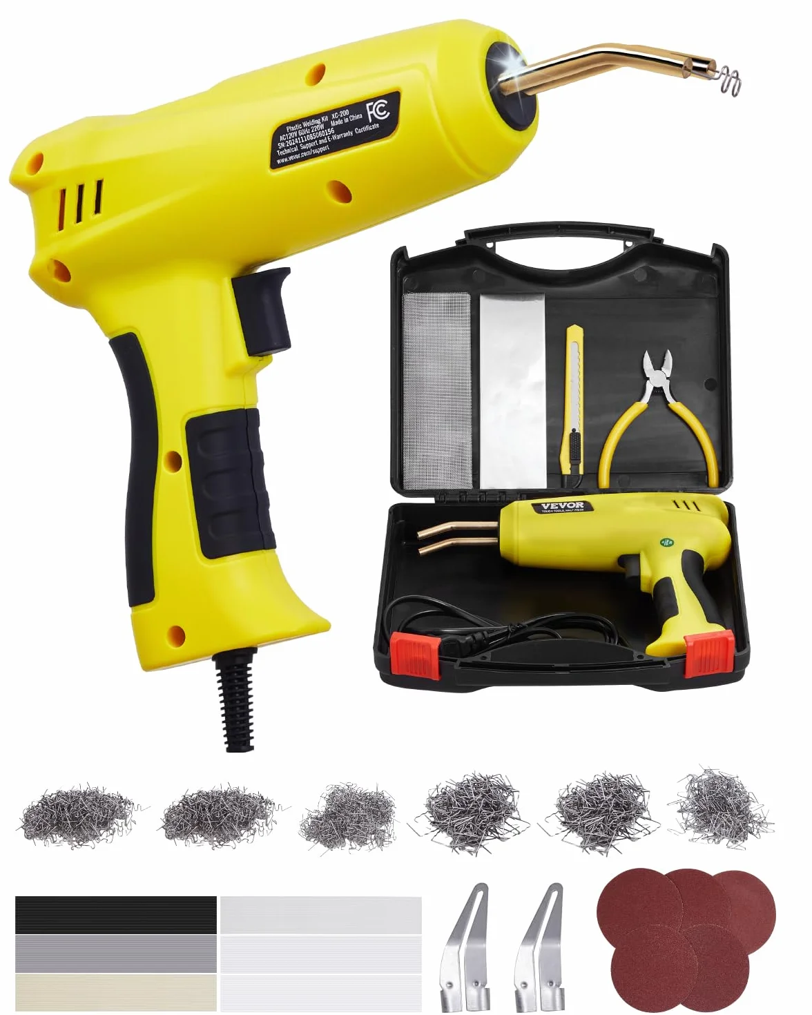 VEVOR Soudure Plastique, 220 W, Pistolet de Soudage Plastique 1200 Agrafes et 76 Tiges de Soudage, Kit Réparation Professionnel Pare-chocs Voiture Lumière LED, pour Kayak, Jouets, Fissure en Plastique