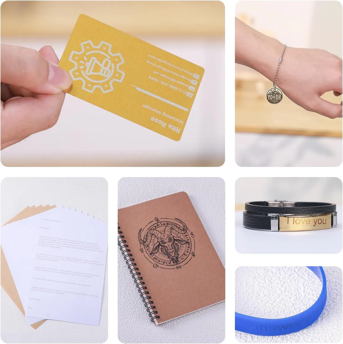 175 pièces de matériaux de gravure au laser en bois, métal et acrylique - Kit de démarrage DIY pour porte-clés, plaques pour chiens et cartes de visite