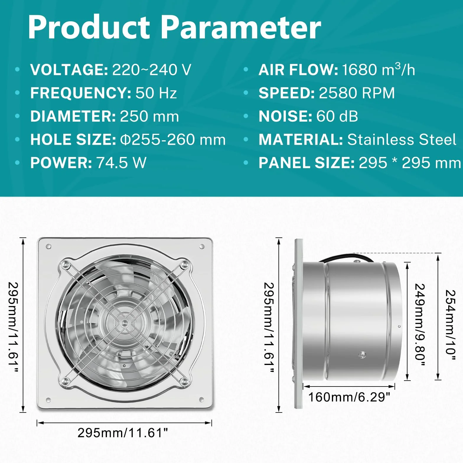 HG Power Ventilateur d'extraction d'air - 150 mm - En métal - Avec clapet anti-retour - Puissance : 525 m³/h - Avec prise européenne - Pour cuisine, salle de bain, garage, sous-sol - Argenté
