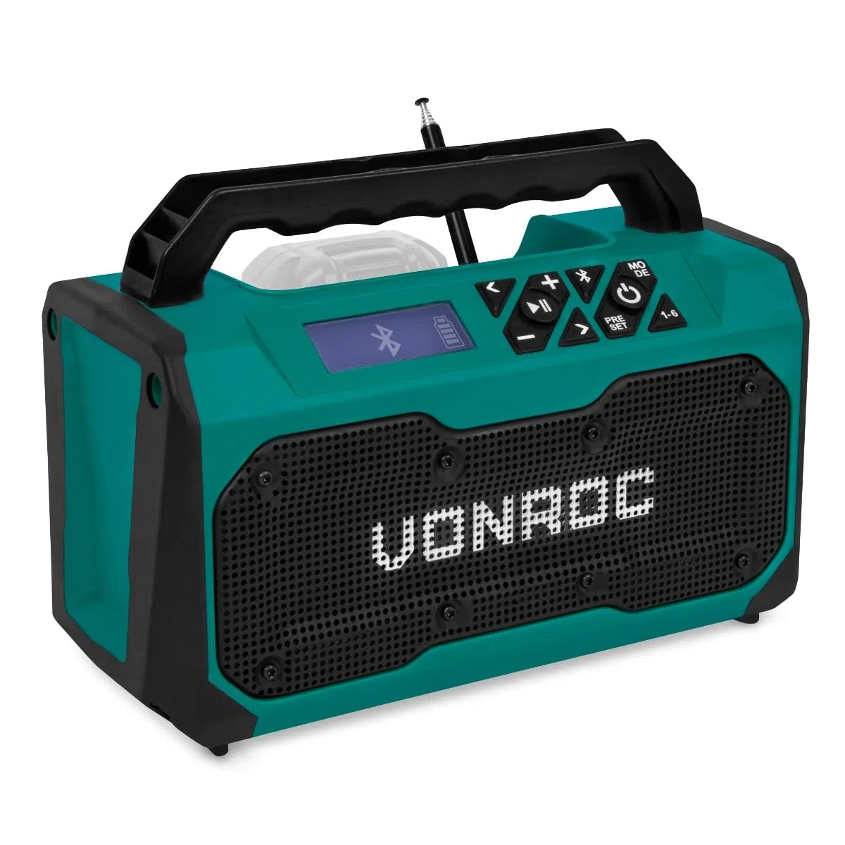 VONROC Radio de Chantier sans Fil 20V - Bluetooth, FM, USB, Haut Parleur, Enceinte - Port Bass-Reflex - Gamme de Fréquences Radio : 87,5 à 108MHz - Batterie & Chargeur Non Inclus