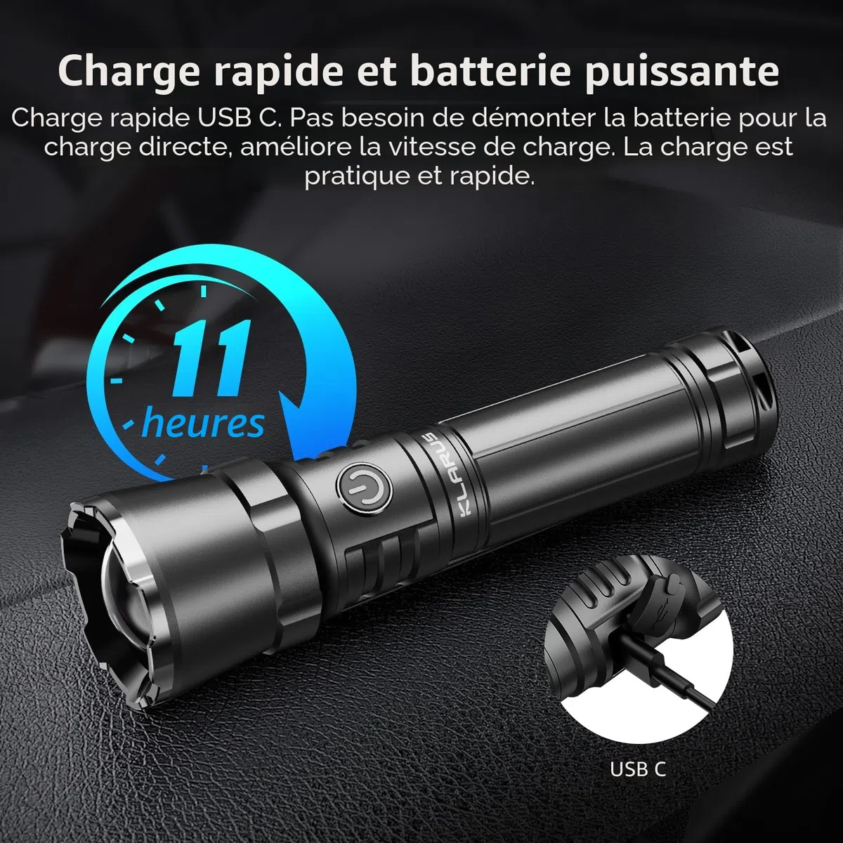 klarus EP12 Lampe de poche super lumineuse, 750 m, 4000 mAh, rechargeable, 2000 lumens, étanche IPX6, pour promener le chien, camping, outil d'urgence (EP12)