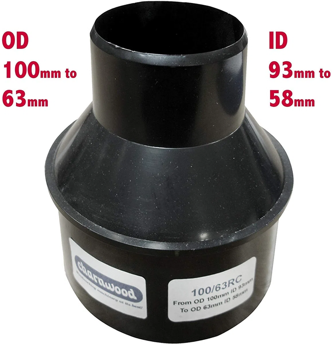 Extracteur de poussière Réducteur de raccord de Tuyau 100/63 OD 100 mm à 63 mm, ID 93 mm vers 58 mm Cône de réduction d'extraction Adaptateur Adaptateur