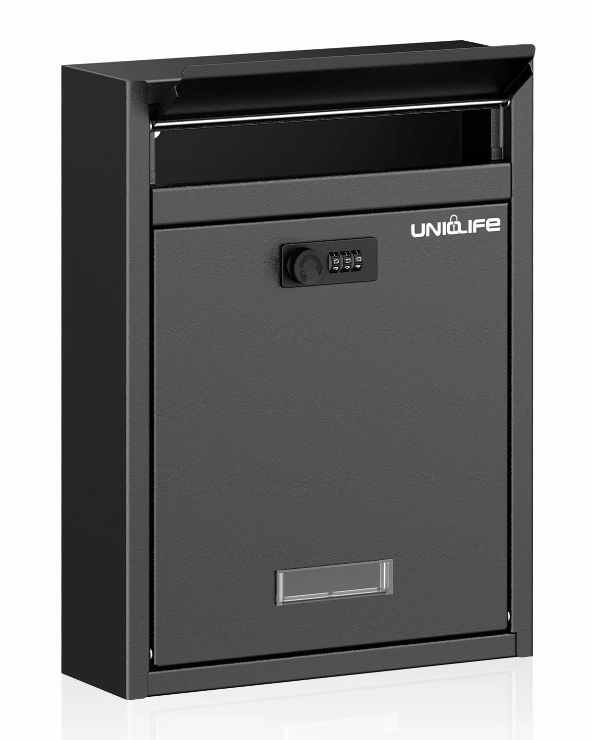 Uniclife Boîte aux lettres murale pour l'extérieur, grande boîte aux lettres verrouillable avec serrure à combinaison, boîte aux lettres de sécurité pour maison, bureau, école, noir