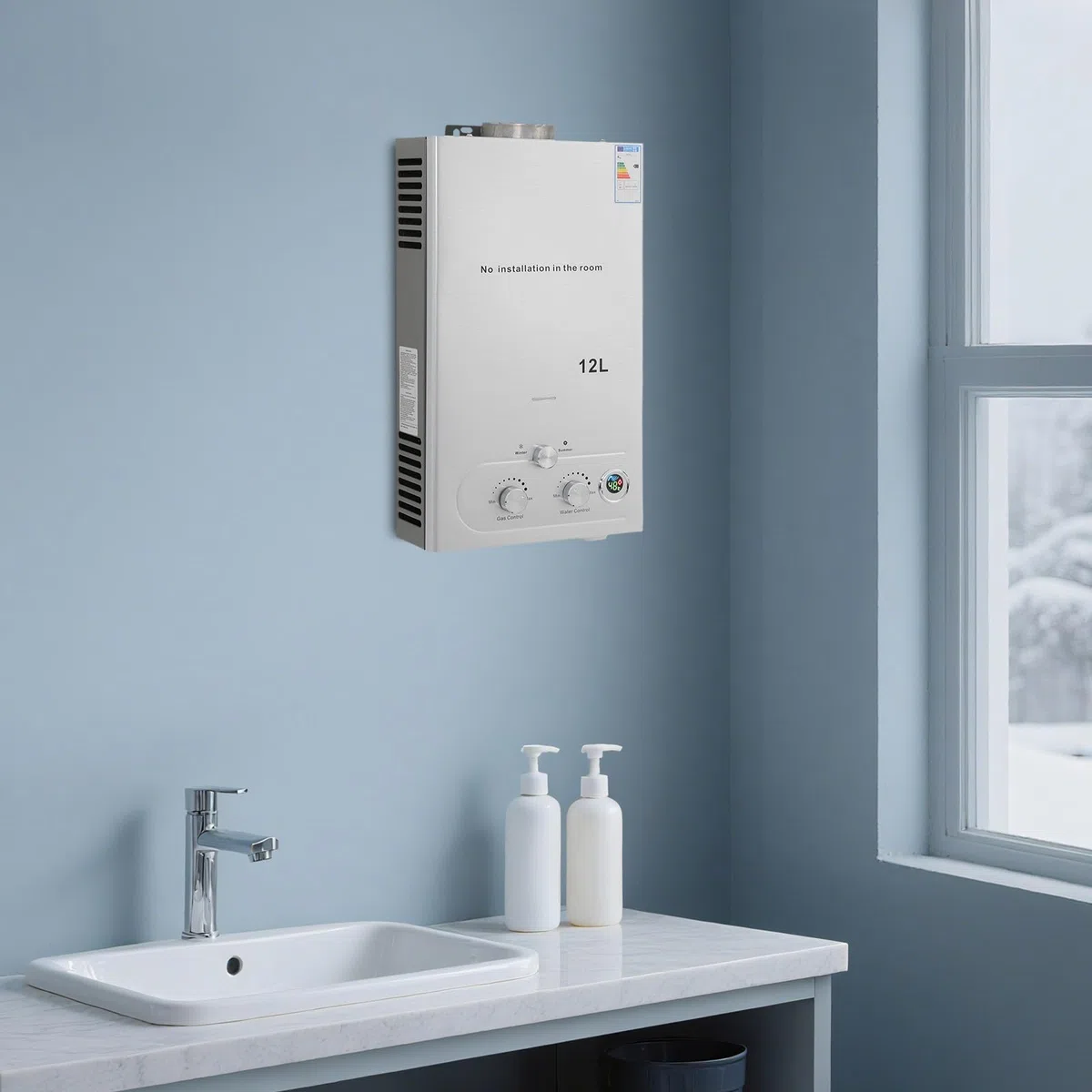 Chauffe-eau à gaz Duoruameng de 12 L, chauffe-eau à gaz LPG avec pomme de douche, modèle été et hiver, protection multiple pour la maison, camping