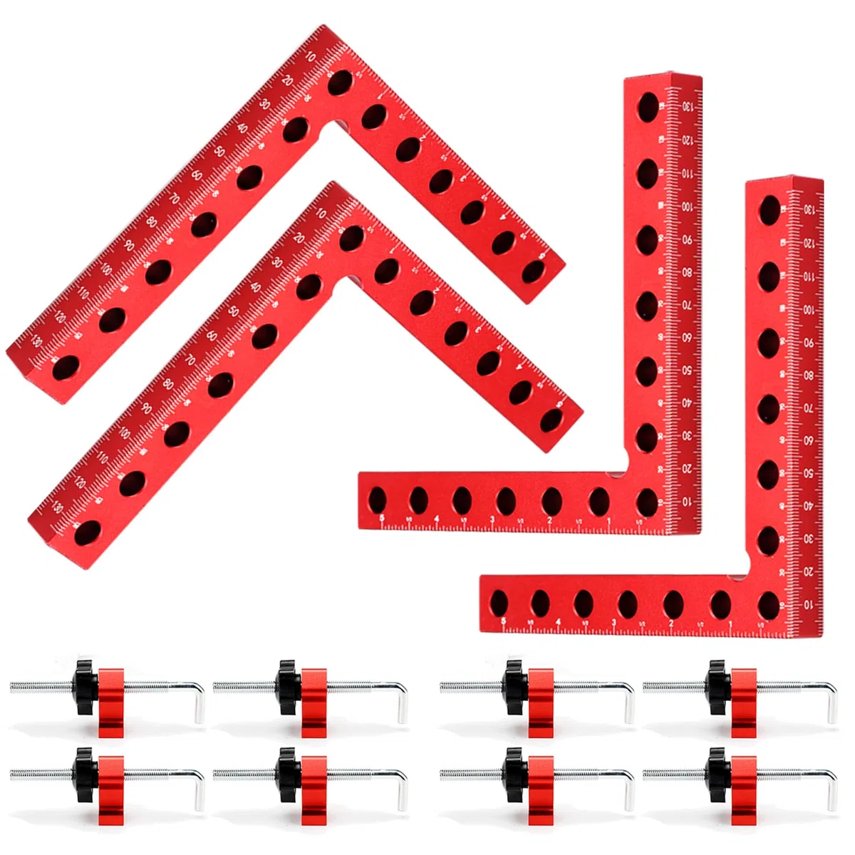 Pince à Angle Droit à 90 Degrés, 4PCS Bloc de Positionnement en Aluminium 140mm, Presses d'Angles Serre-Joints pour Travail du Bois, Équerre Type L avec Mallette pour Fixation Rapide de Cadres Photo