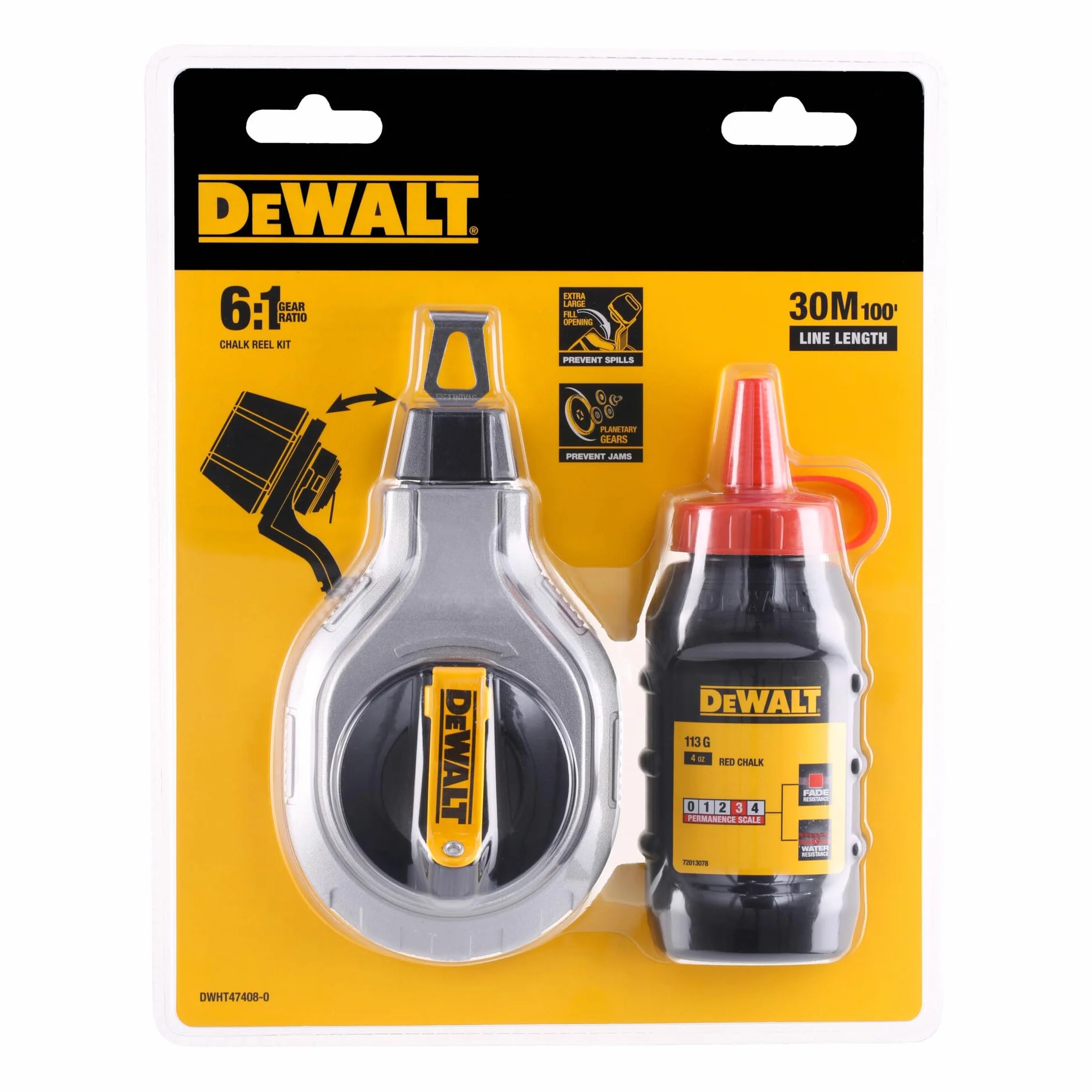 DEWALT Jeu de cordeau à frapper 30m avec craie rouge DWHT47408-0