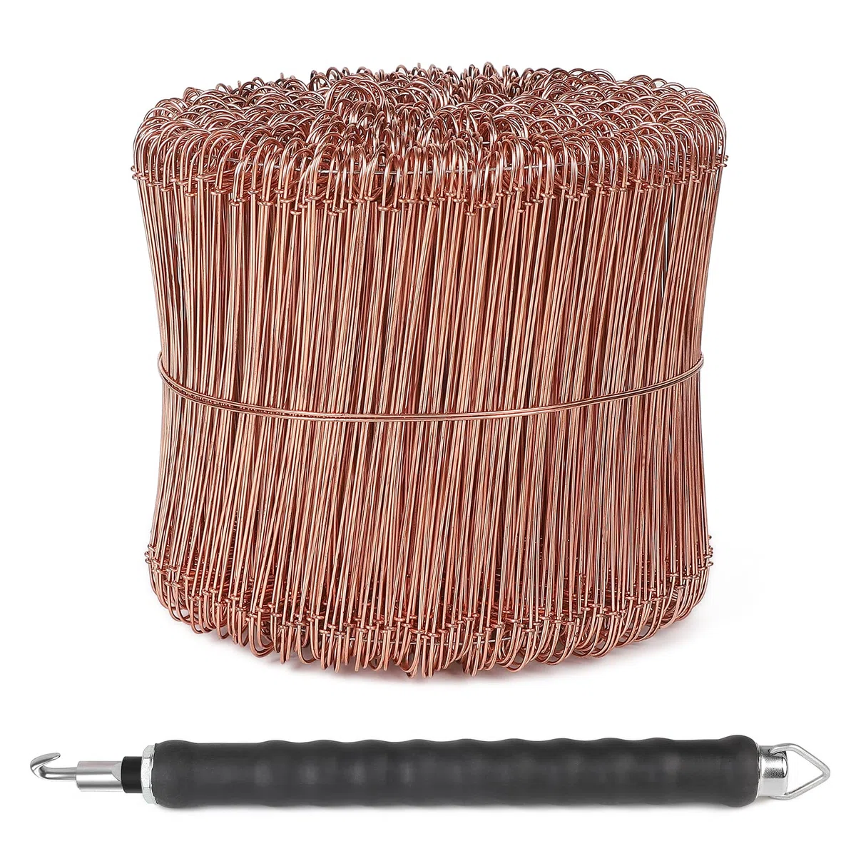 CPROSP Ligature Fer a Beton Cuivré (1000pcs) avec Torsadeuse, Ligatures à Boucle 120mm et Ligatureuse 30cm, Torsadeuse fil de fer pour Lier les Armatures, Construction de Clôtures et Fleuristerie