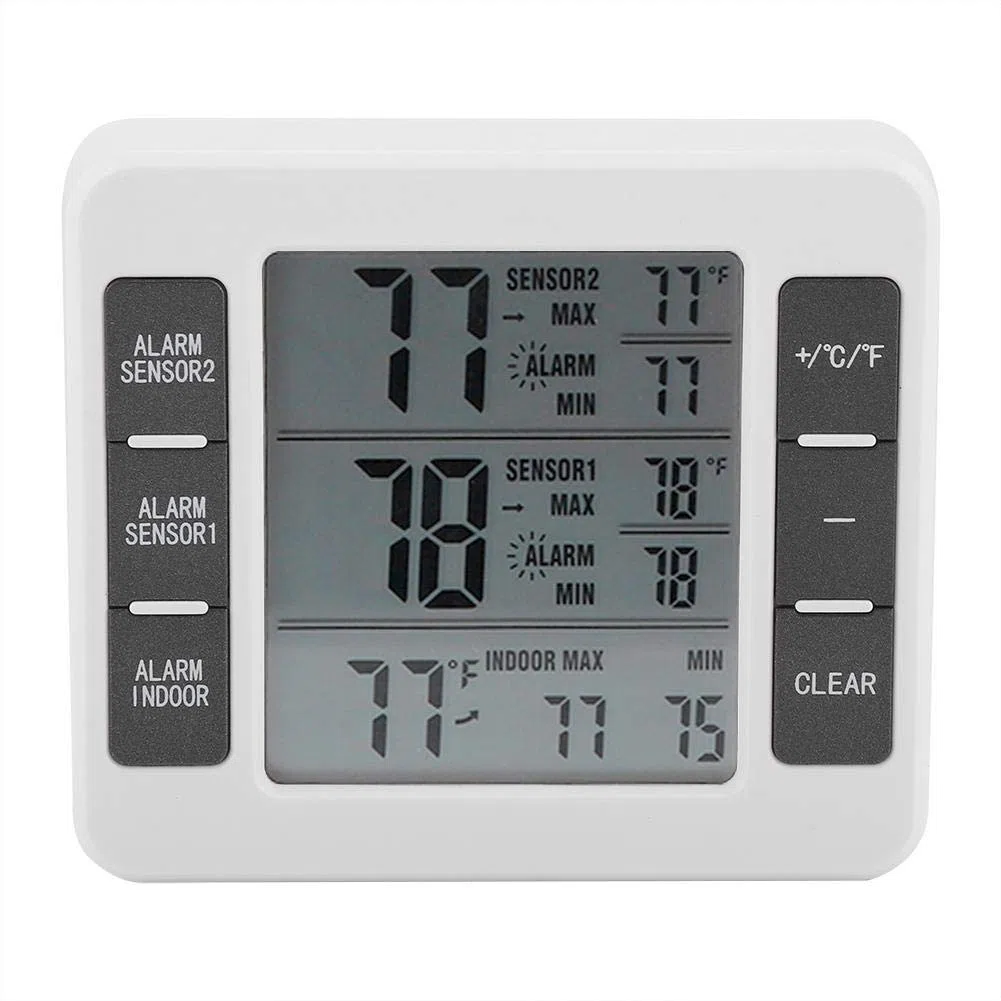 Alarme sonore thermomètre de réfrigérateur, thermomètre de congélation numérique sans Fil, détecteur de température à Del Sreen Sensor avec capteur 2Packs pour congélateur pour réfrigérateur Kiten