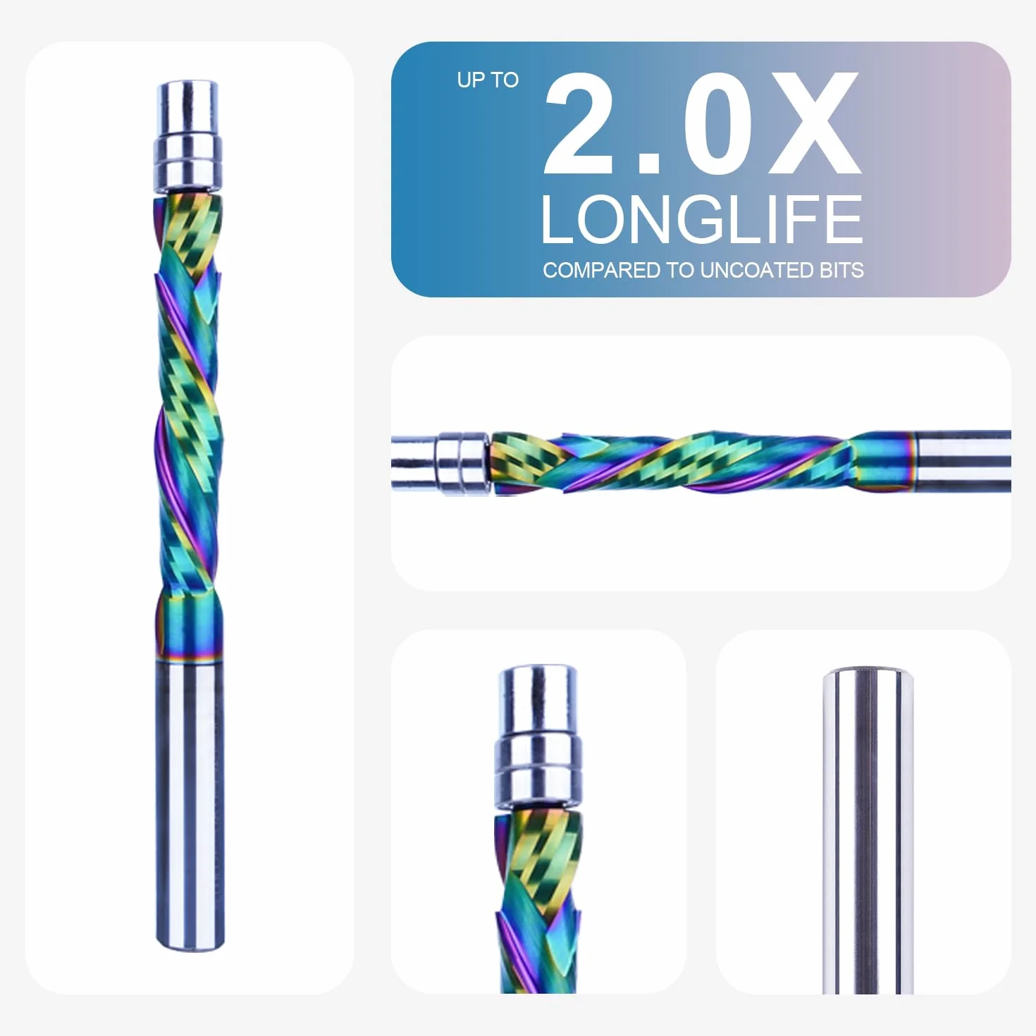 SpeTool Fraise à bobine, tige de 8 mm, fraise à copier extra longue pour la compression Up&Down de 45 mm de longueur de coupe avec revêtement DLC VHM Fraise spirale double roulement à billes fond pour