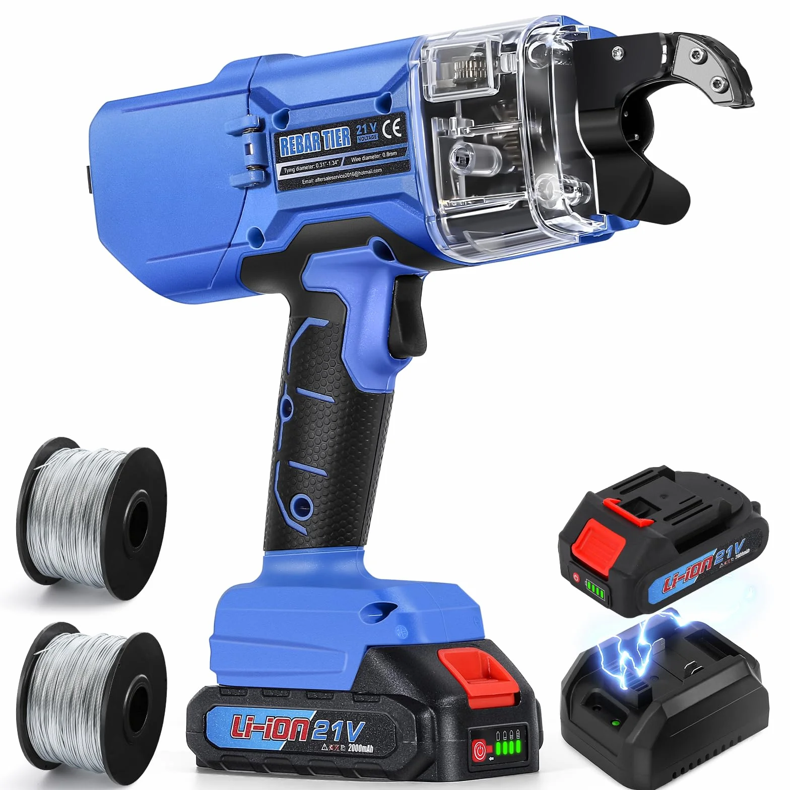 NEWTRY 20V Lieur fil fer d'armatures Professionnel Automatique Pince à Ligature sur Batterie pour Barres d'acier de 0,3'' ~ 1.33'' (7~34mm), avec 2 Batteries 2,0 Ah et Chargeur (bleu)