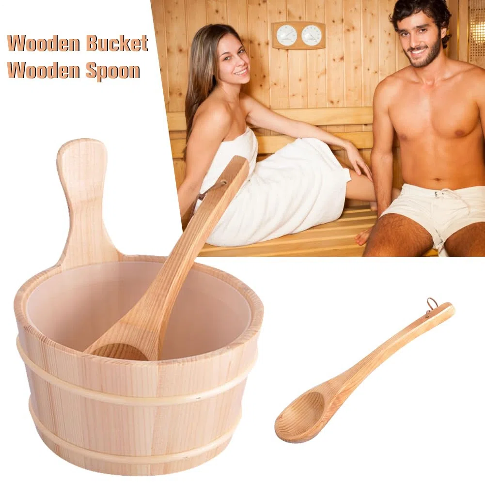 Sauna En Bois, 4L Kit De Seau De S-auna, Fabriqué À Partir Bois Naturel S-auna Set Avec Seau Et Louche En B-ois Combinée Set Accessoire Sauna Essentiels Du Spa Pour Hammam