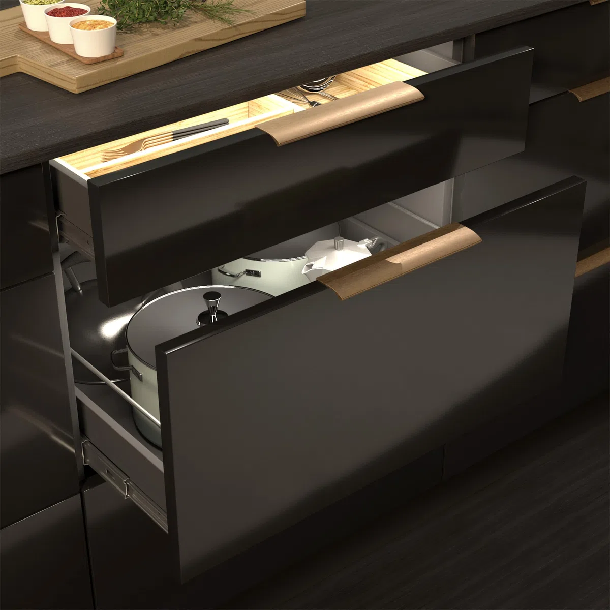 SOTECH 5 poignées de meubles Blankett Alex aspect laiton brossé 200 mm Barres de poignée à monter à l'intérieur de la façade, vis de fixation incluses