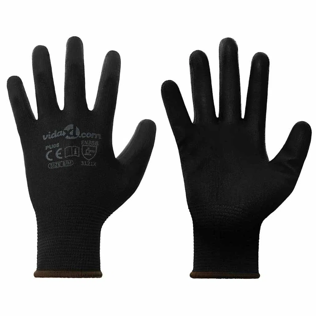 Gants de Travail 24 pièce Noir 8 / m Polyester pour Homme et Femme, Outils de Jardin, Mécanicien, Jardinier