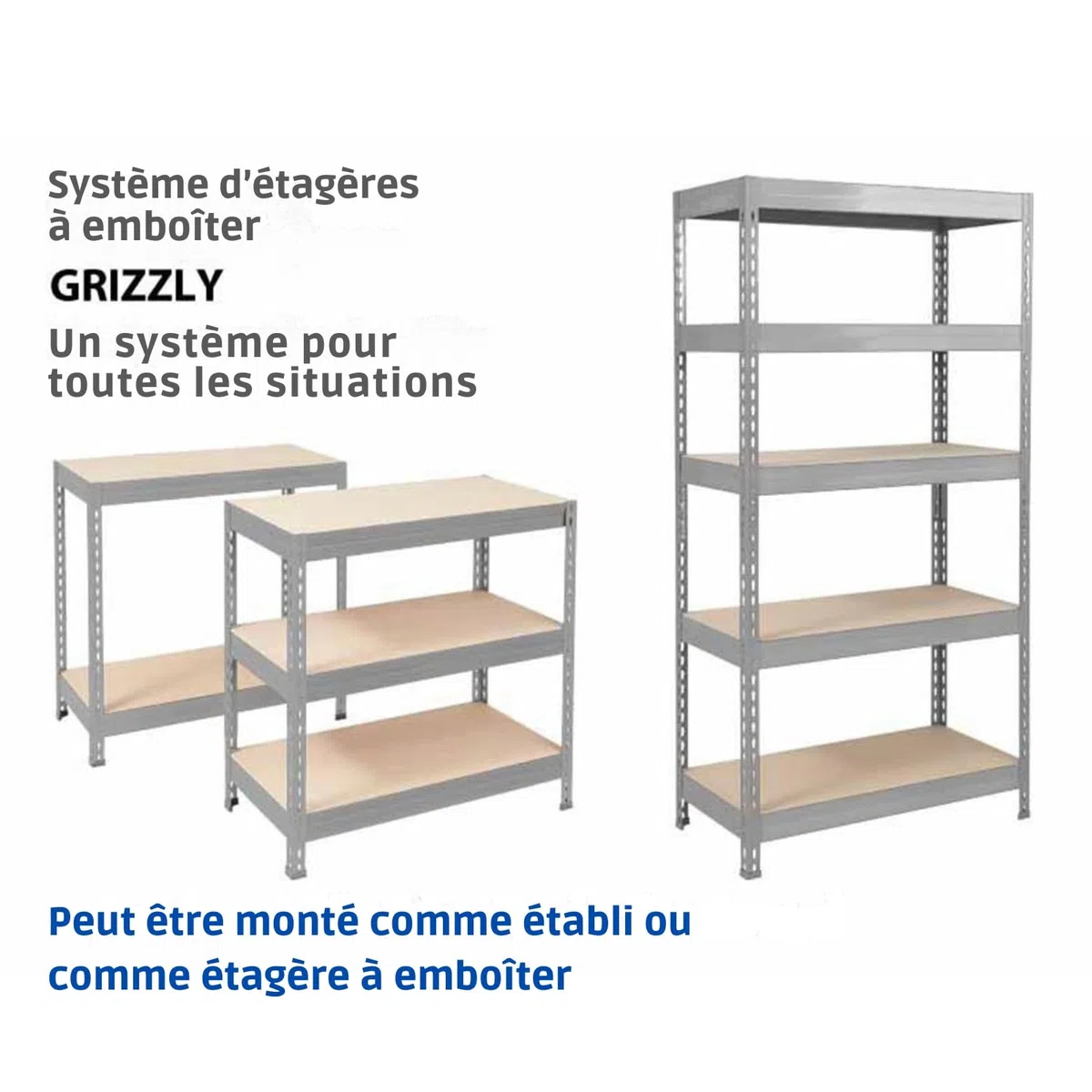 KARAT Rayonnages Charges Lourdes en métal pour Magasin & Garage - Étagères modulable à Grande Tenue - Rangement métallique pneus Charge Max. 1250 kg-Grizzly-Anthracite-Gris, 220 x 90 x 45 cm