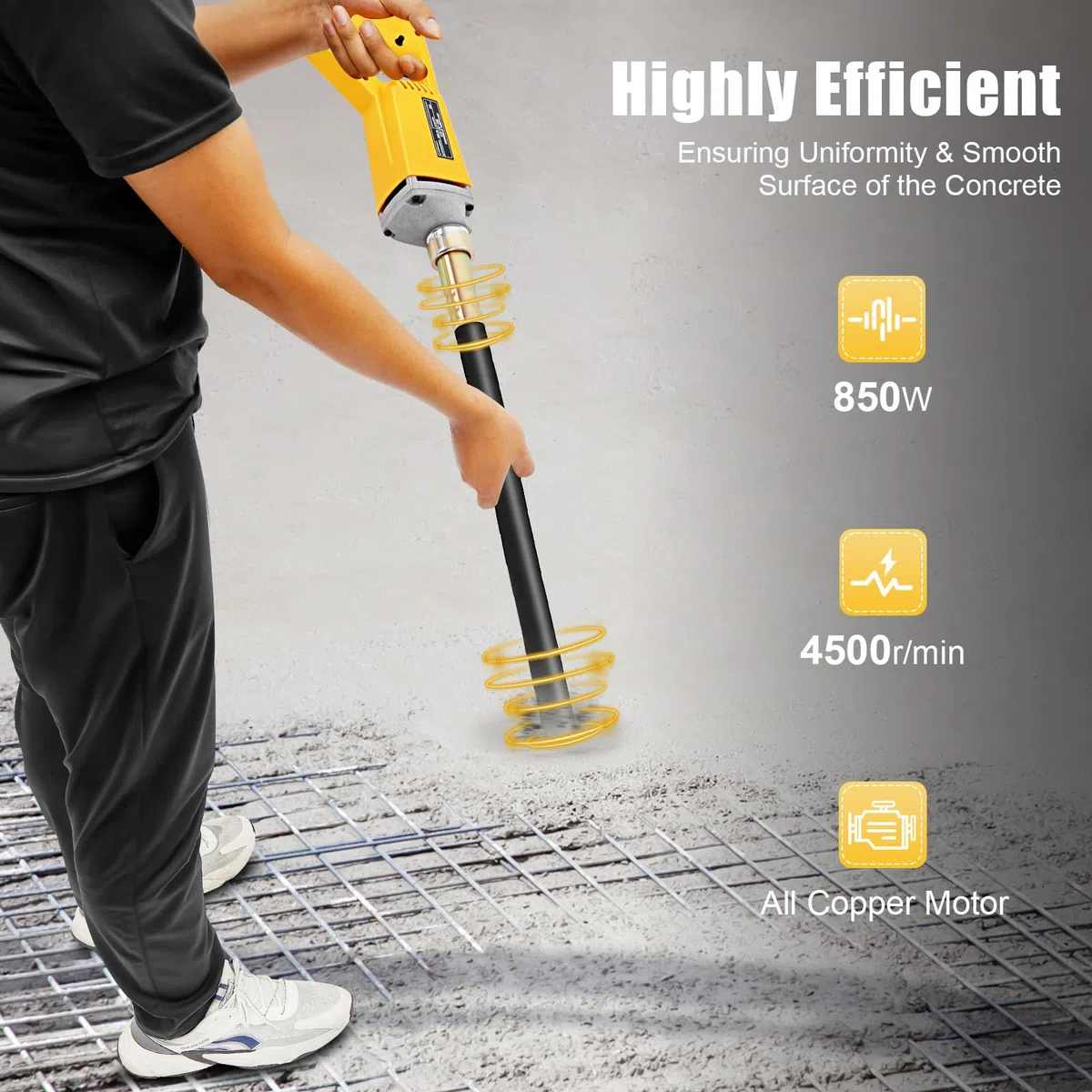 Vibrateur à Béton Électrique, 800W Vibrateur manuel, Outil Vibrant Portatif pour Béton avec Aiguille Vibrante 1m, 4500 tr/min, pour Construction de Routes et Tunnels