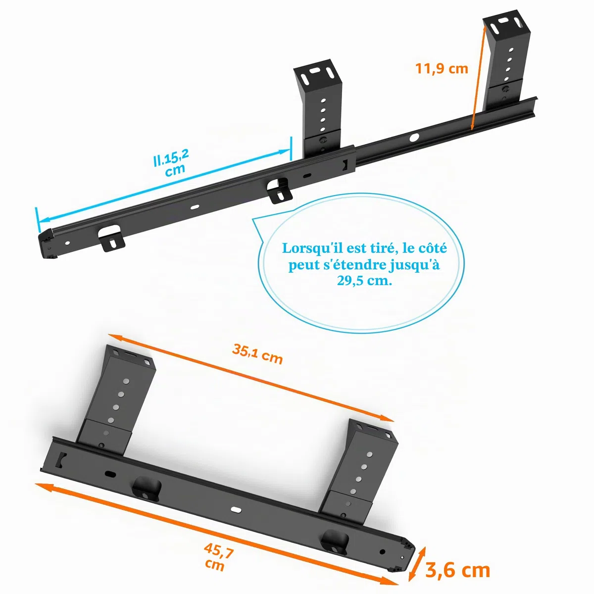 FRMSAET Heavy Duty 305/355/405/455 mm d'épaisseur Construction en acier Clavier Tiroir Coulisses Plateau Armoire Meubles Quincaillerie Rails (455 mm, Noir) | Glissières de montage en métal robuste pour tiroir d'armoire, tiroir à clavier, tiroir à outils a