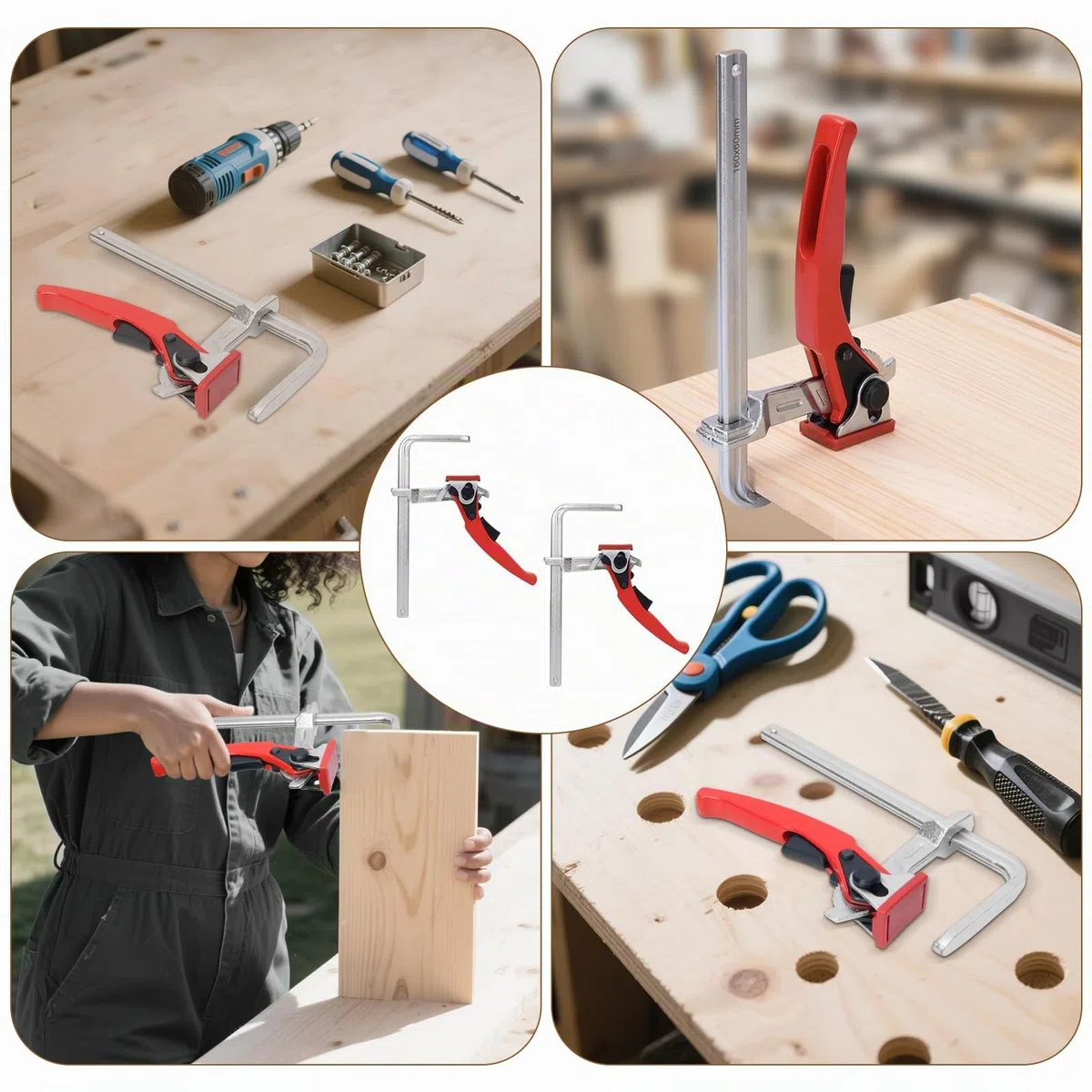 Deux PièCes Serre Joint Menuisier, Tout En Acier Serre Joint Rapide, Avec PoignéE à Levier, Pour Le Meulage, à Une Main Pour Table Multifonctions, Compatible Avec Table De Travail Et CNC