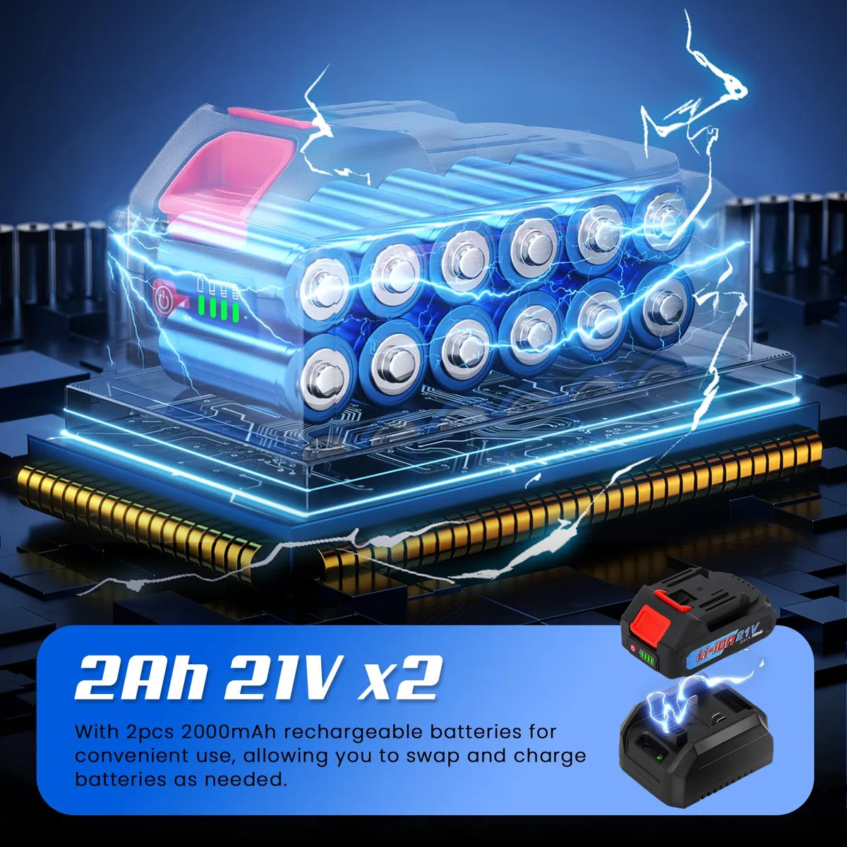 NEWTRY 20V Lieur fil fer d'armatures Professionnel Automatique Pince à Ligature sur Batterie pour Barres d'acier de 0,3'' ~ 1.33'' (7~34mm), avec 2 Batteries 2,0 Ah et Chargeur (bleu)