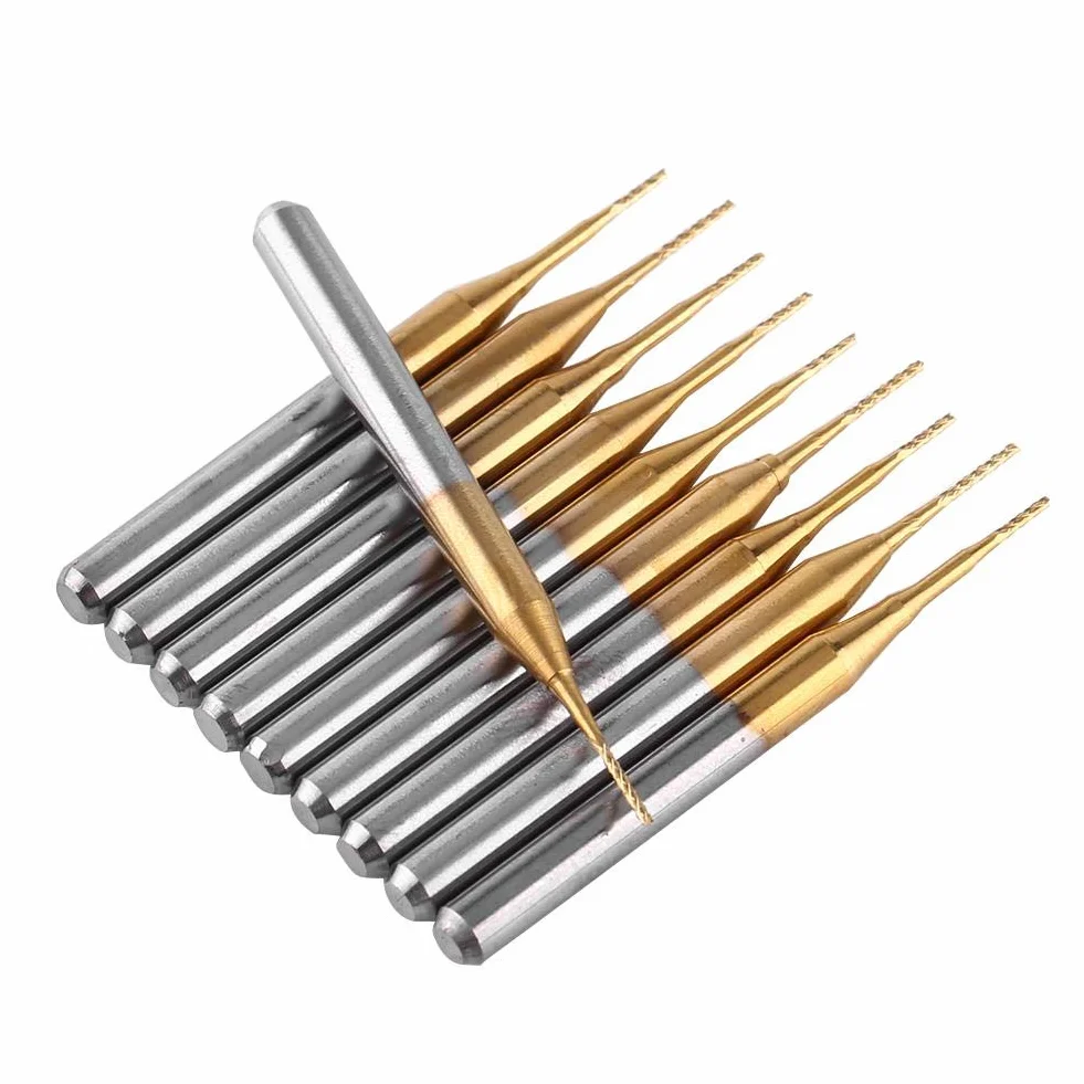 10pcs Fraise En Carbure De Tungstène Fine Titane Revêtement Gravure Bavures Rotatives Pour Machines De Sculpture Et Déburrage 3.175mmx0.6mm