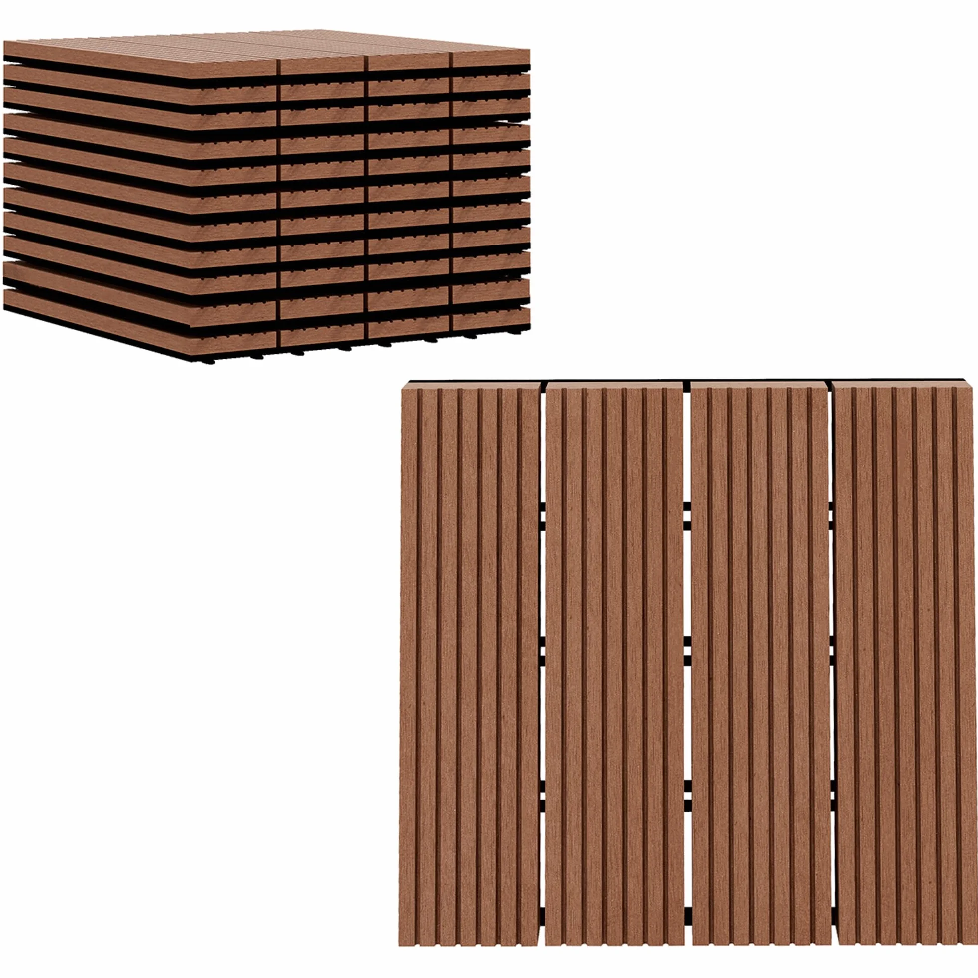 Outsunny Lot de 11 Dalles de Jardin Piscine, 30 x 30 x 2,2 cm, Dalle Clipsable Antidérapante et Résistante aux Intempéries, pour Jardin, Balcon, en HDPE, Marron Clair