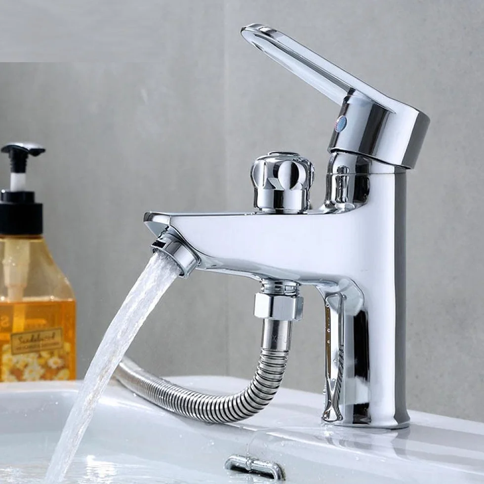 Robinet De Salle De Bain Cascade Salle Bains Matériaux Construction Quincaillerie Robinet Lavabo Monotrou Cuivre Bouton À Double Usage Douche Externe Lavabo Chaud Et Froid Placage