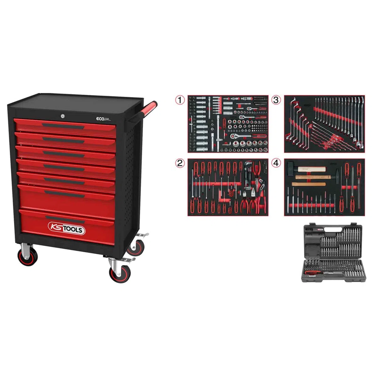 KS TOOLS 897.7515 Servante d'atelier rouge/noir