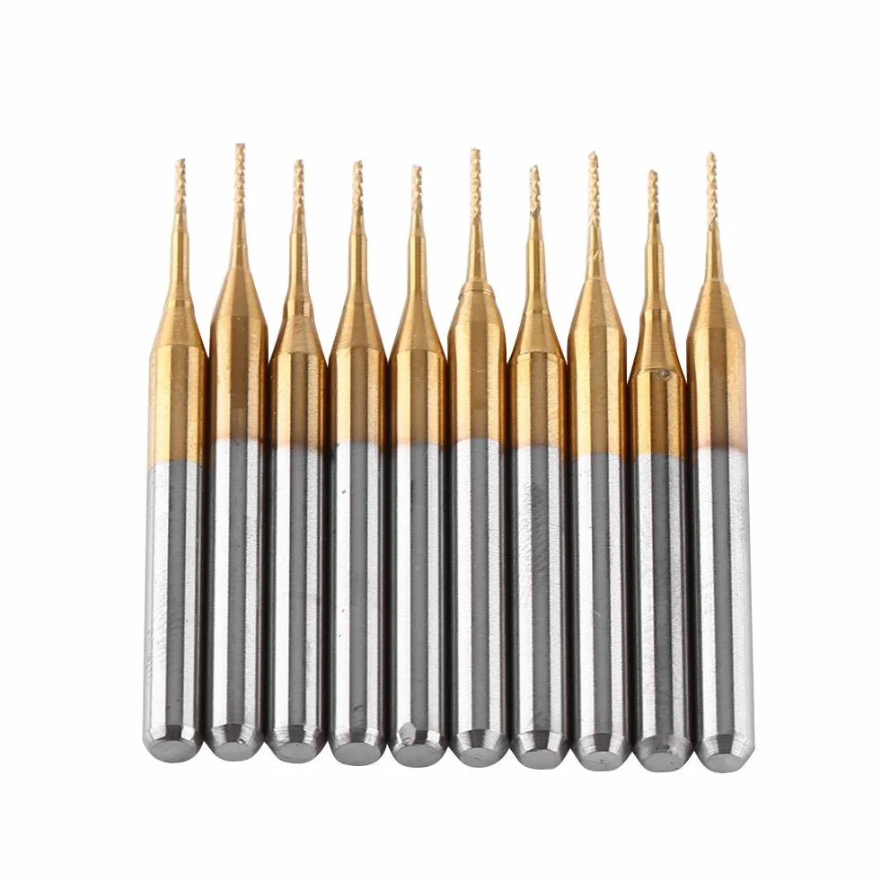10pcs Fraise En Carbure De Tungstène Fine Titane Revêtement Gravure Bavures Rotatives Pour Machines De Sculpture Et Déburrage 3.175mmx0.6mm