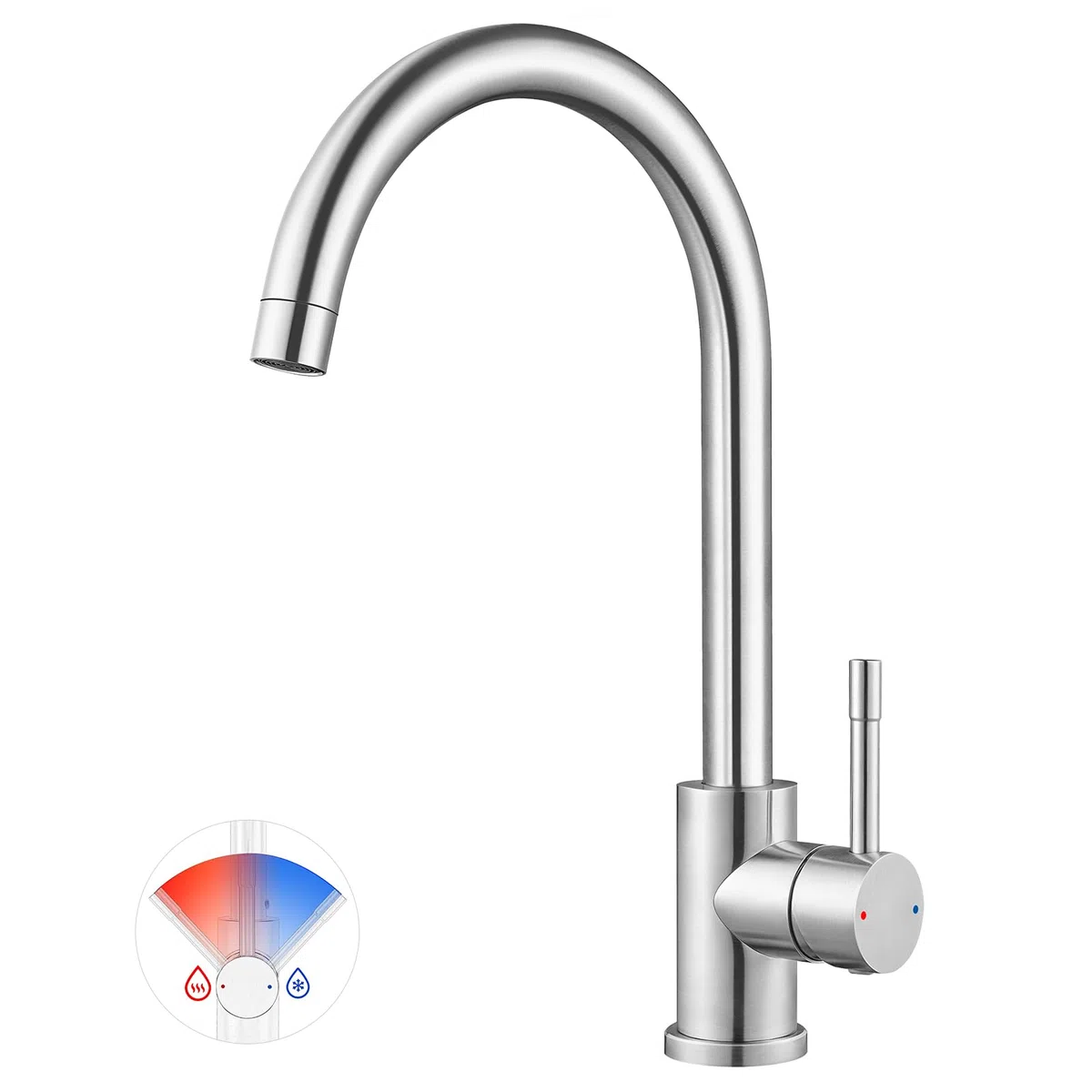 CECIPA Robinet Cuisine, Acier Inoxydable, Résistant à la rouille et aux éclatements, Mitigeur Cuisine Pivotant à 360, Arc Élevé Débit, Brossée