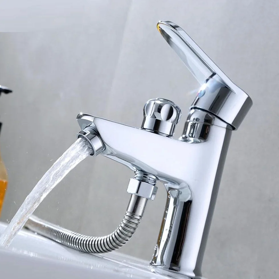 Robinet De Salle De Bain Cascade Salle Bains Matériaux Construction Quincaillerie Robinet Lavabo Monotrou Cuivre Bouton À Double Usage Douche Externe Lavabo Chaud Et Froid Placage