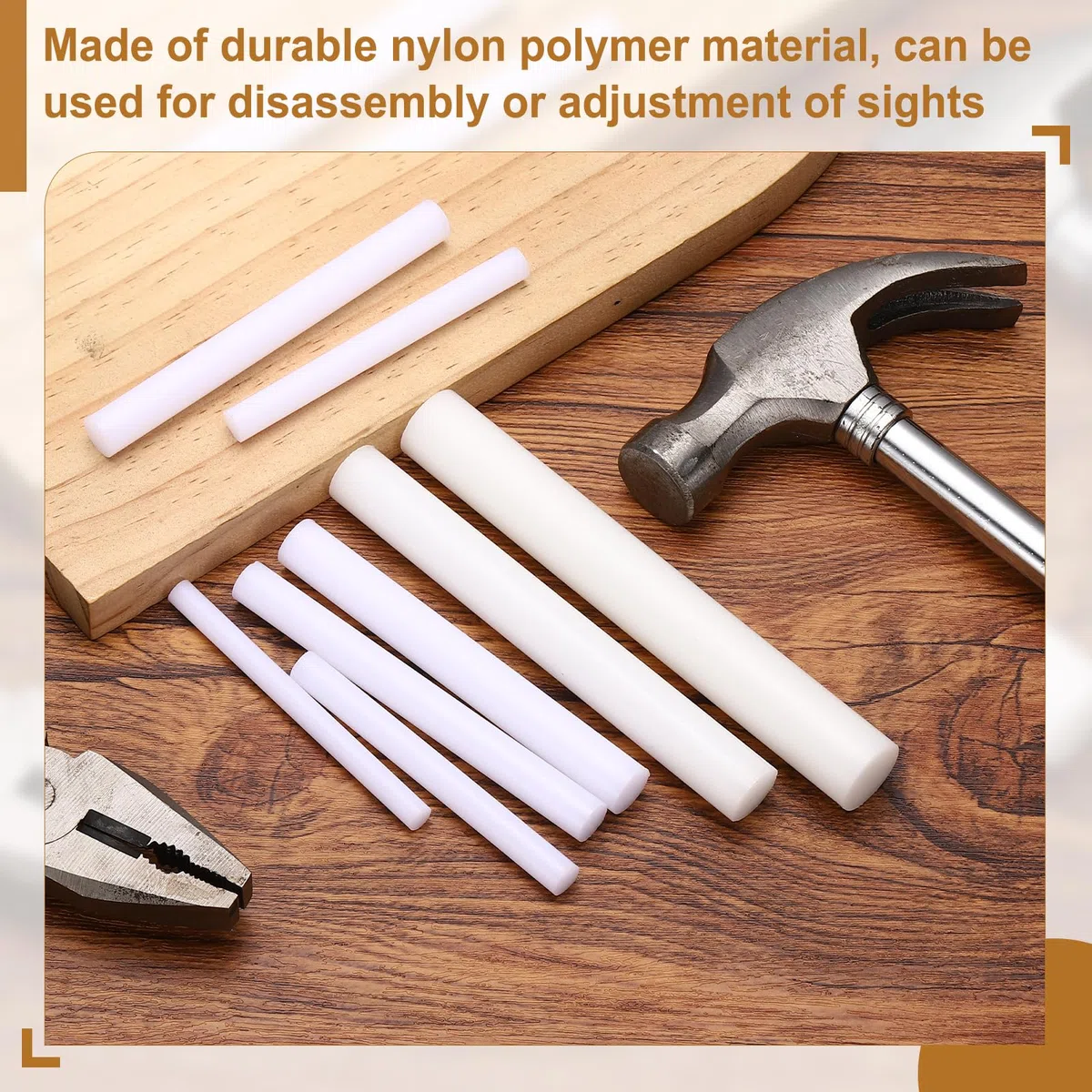 sourcing map Tige de poinçonnage en nylon de 38 mm, 0,6 cm, 63,5 mm, 64 mm, 19/32 cm, 115/64 cm, outil de retrait de poinçon pour poinçonnage non marquant et non étincelant