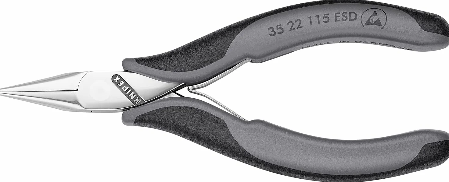 Knipex Pince de préhension pour l'électronique ESD avec charnière entrepassée avec poignées multimatières 115 mm, 35 22 115 ESD